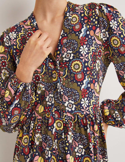 Jerseykleid mit durchgängiger Knopfleiste-Bunt, Paradieswirbelmuster