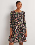 Fit and Flare Jersey Dress-Black, Blossom Pome