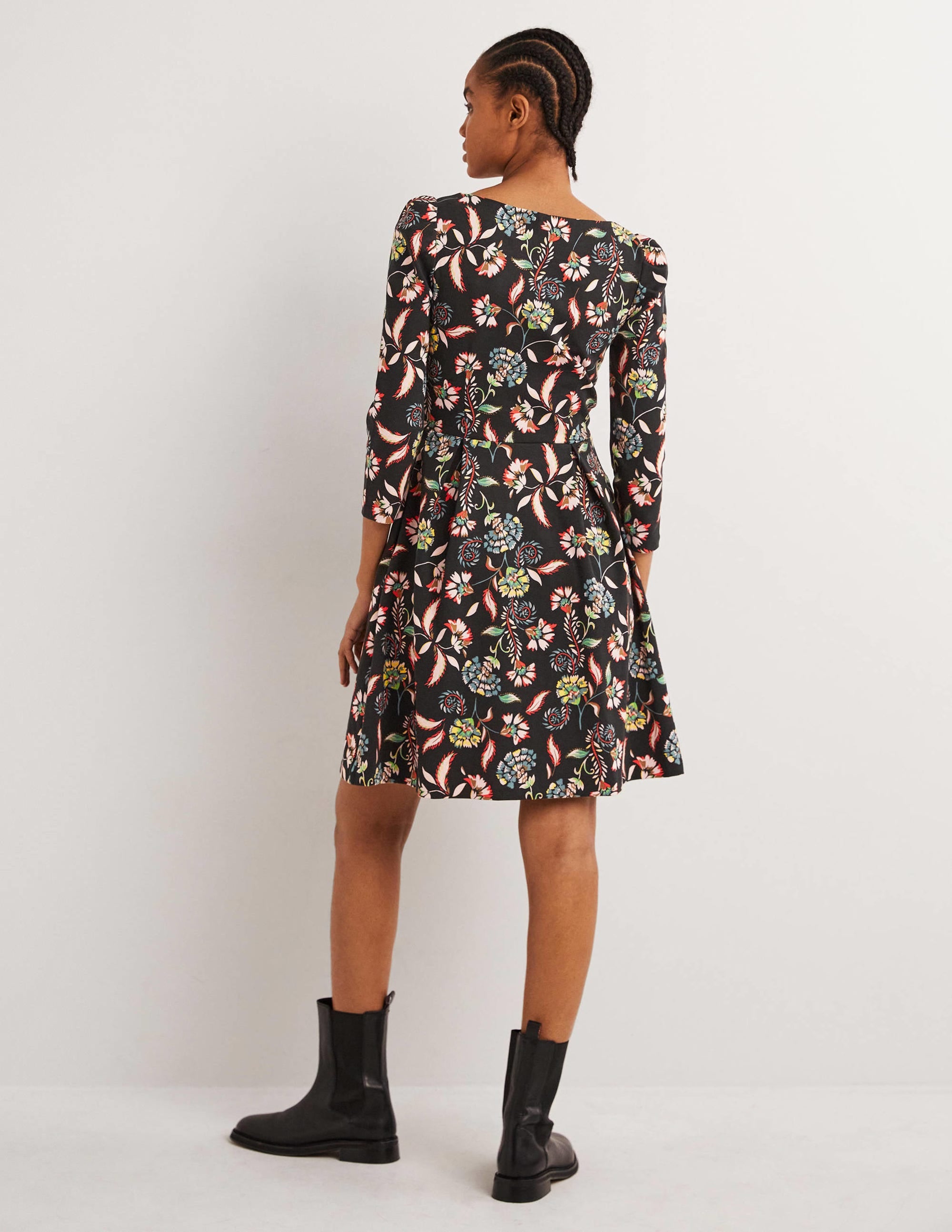 Fit and Flare Jersey Dress-Black, Blossom Pome - Image 3