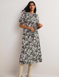 Puff Sleeve Column Midi Dress-Basil, Petal Vine