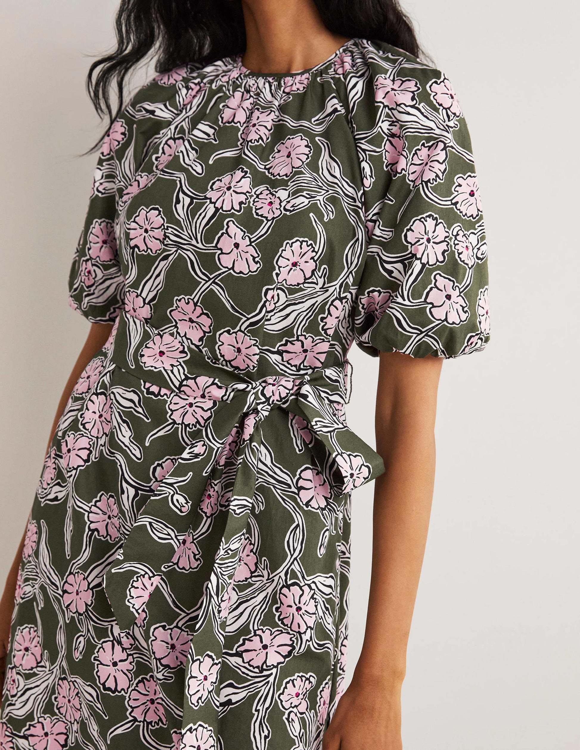 Puff Sleeve Column Midi Dress-Basil, Petal Vine-4