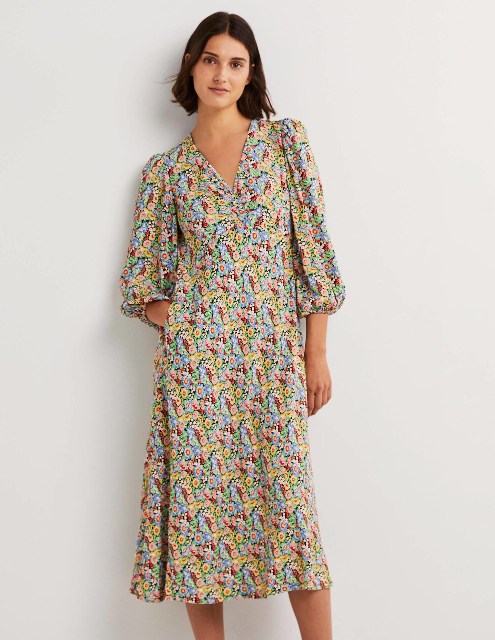 Midikleid in Empire-Form-Bunt, Blumenillusion - Image 4
