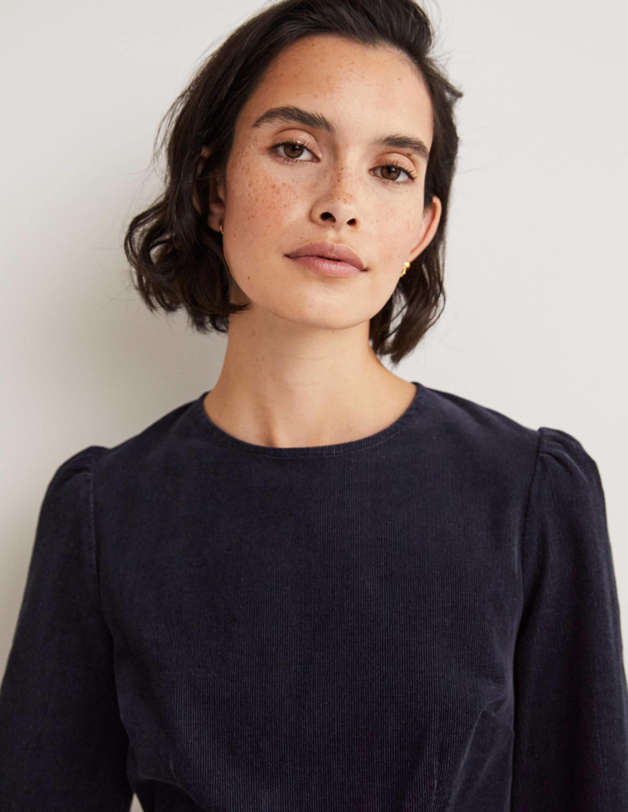 Robe en velours côtelé à poignets smockés-Bleu marine - Image 2