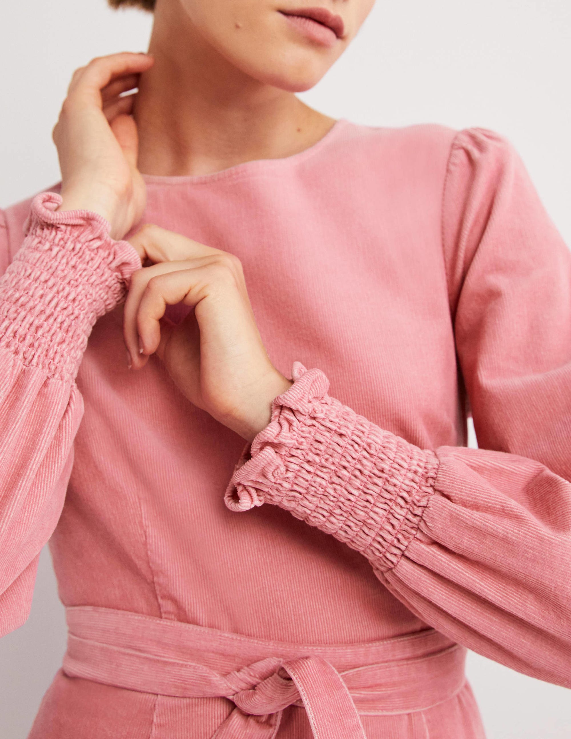 Cordkleid mit gesmokten Bündchen-Wildrose - Image 2
