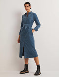 Corduroy Midi Shirt Dress-Mid Blue