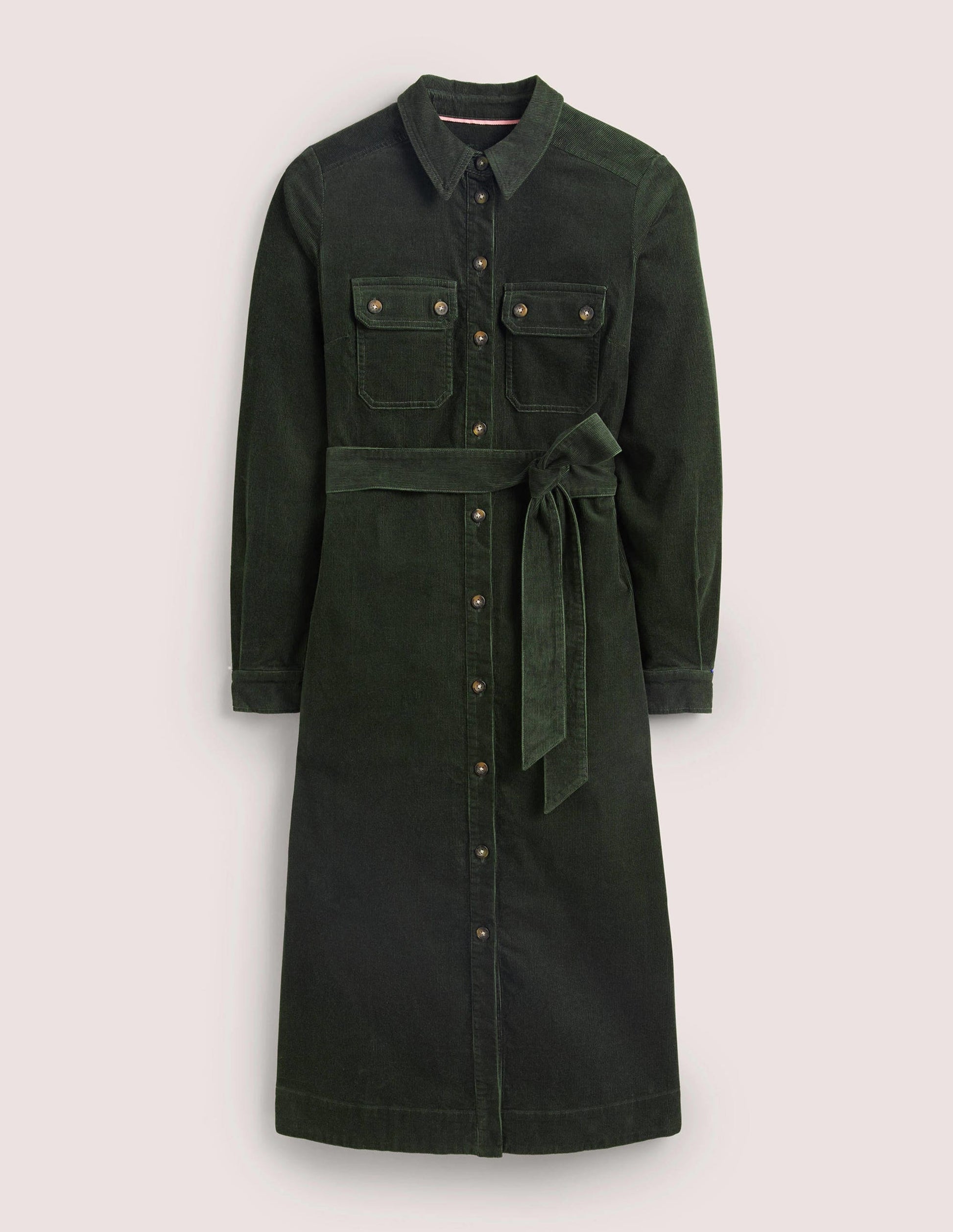 Midi-Hemdblusenkleid aus Cord-Waldgrün-5