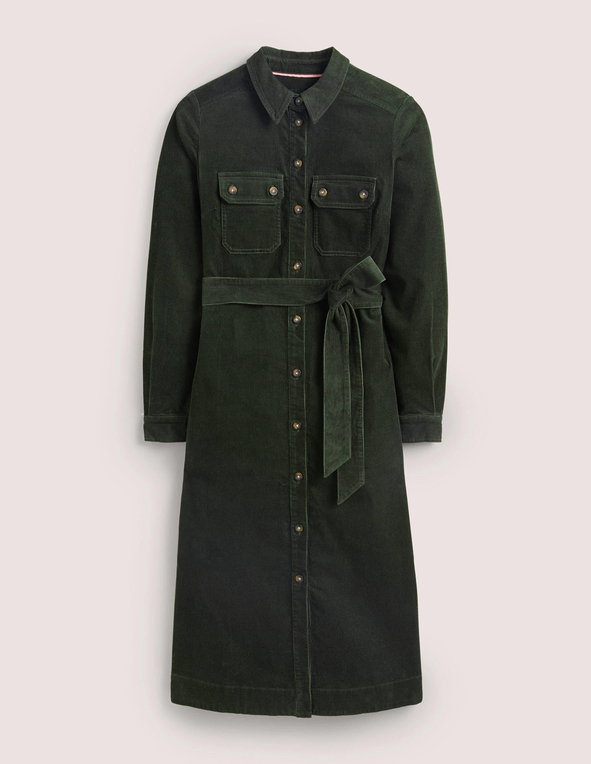 Midi-Hemdblusenkleid aus Cord-Waldgrün - Image 5