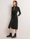 Midi-Hemdblusenkleid aus Cord-Waldgrün
