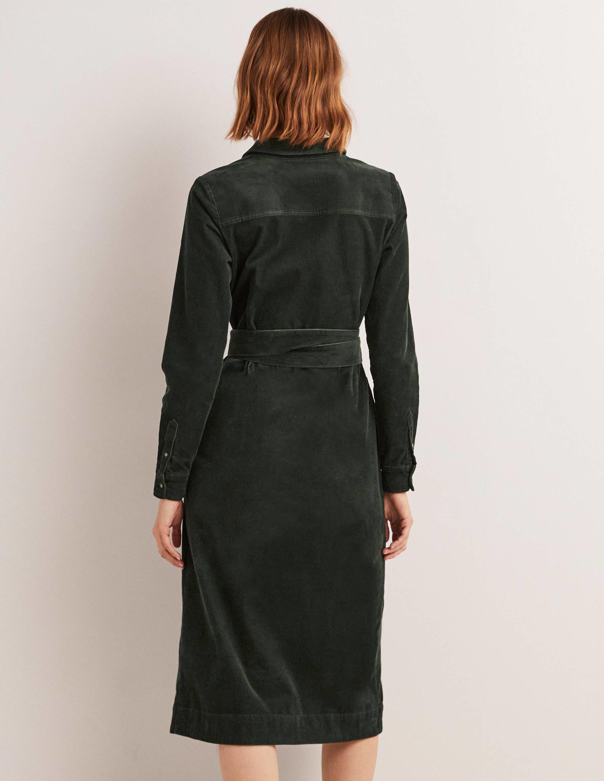 Midi-Hemdblusenkleid aus Cord-Waldgrün - Image 3