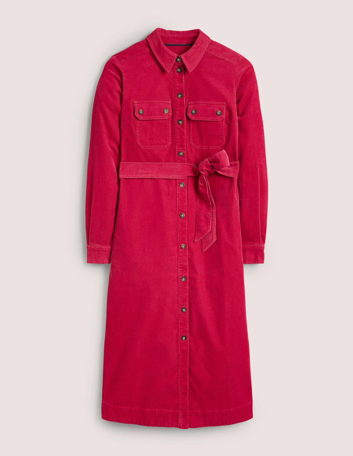 Midi-Hemdblusenkleid aus Cord-Rosenrot-5