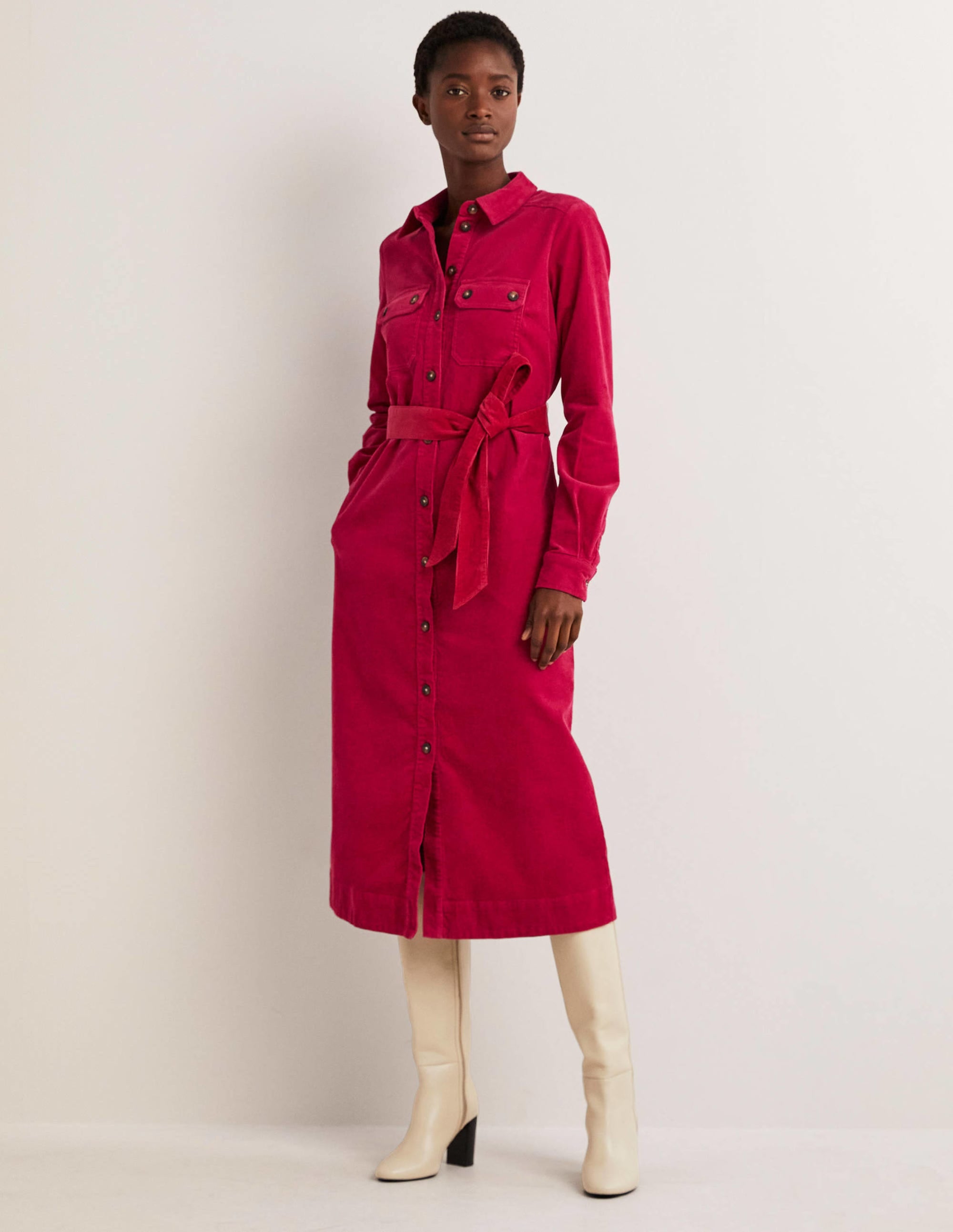 Midi-Hemdblusenkleid aus Cord-Rosenrot - Image 1
