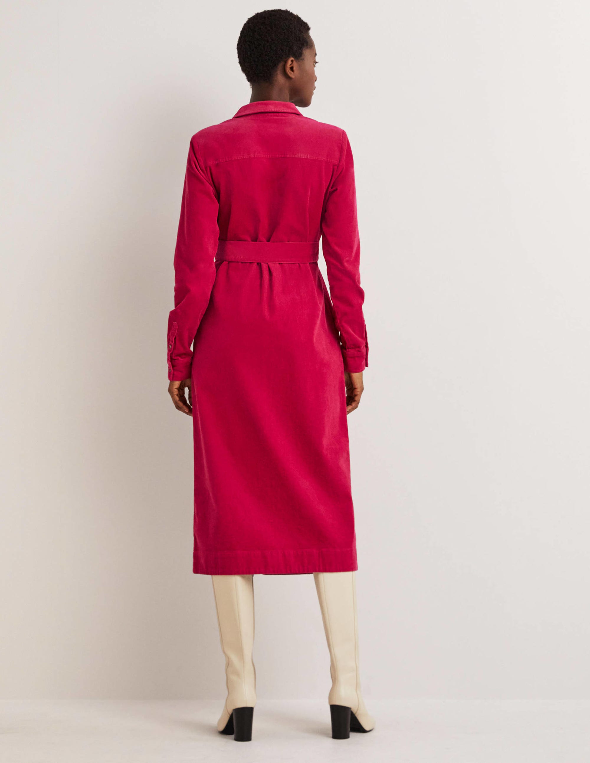 Midi-Hemdblusenkleid aus Cord-Rosenrot - Image 3