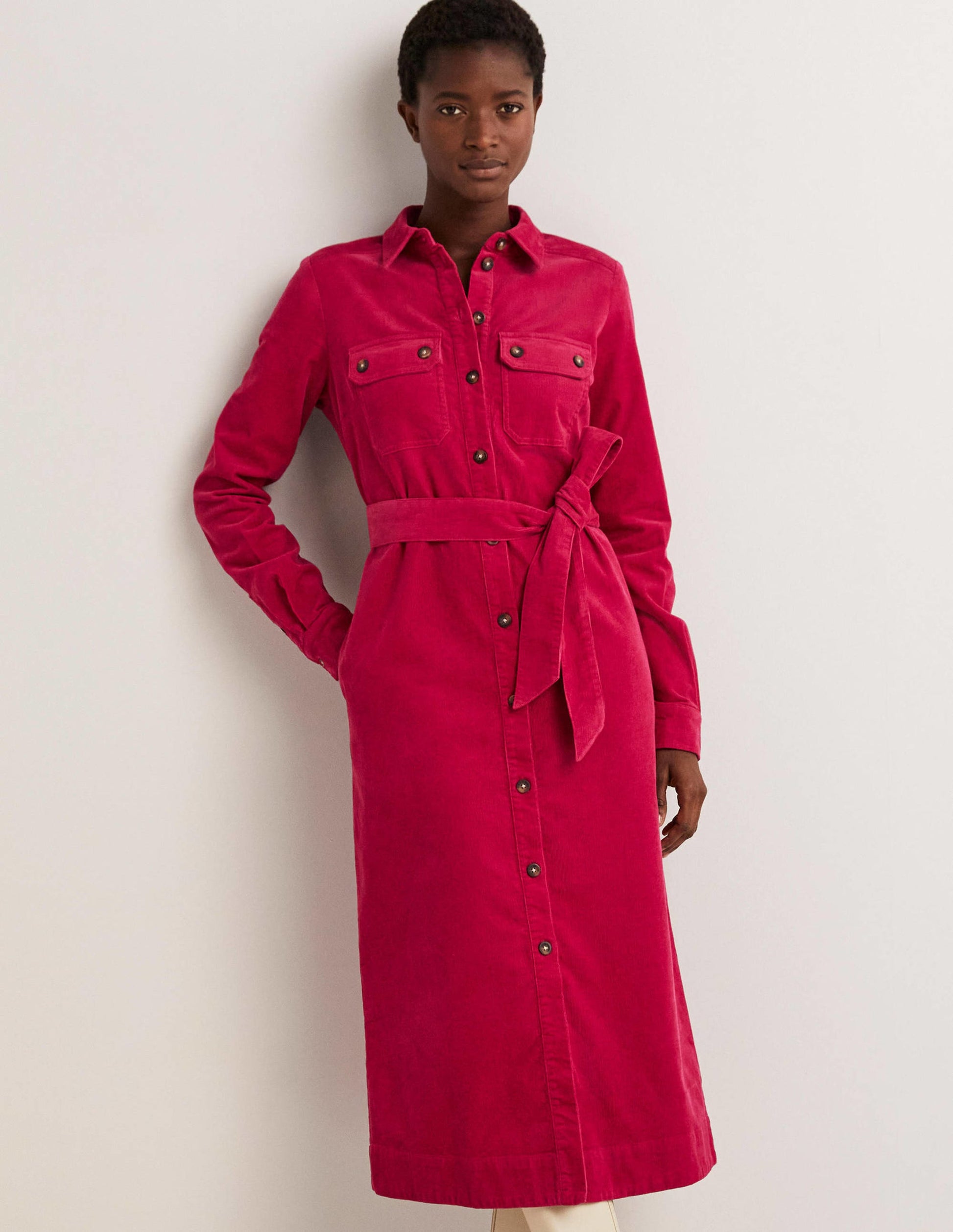 Midi-Hemdblusenkleid aus Cord-Rosenrot-4