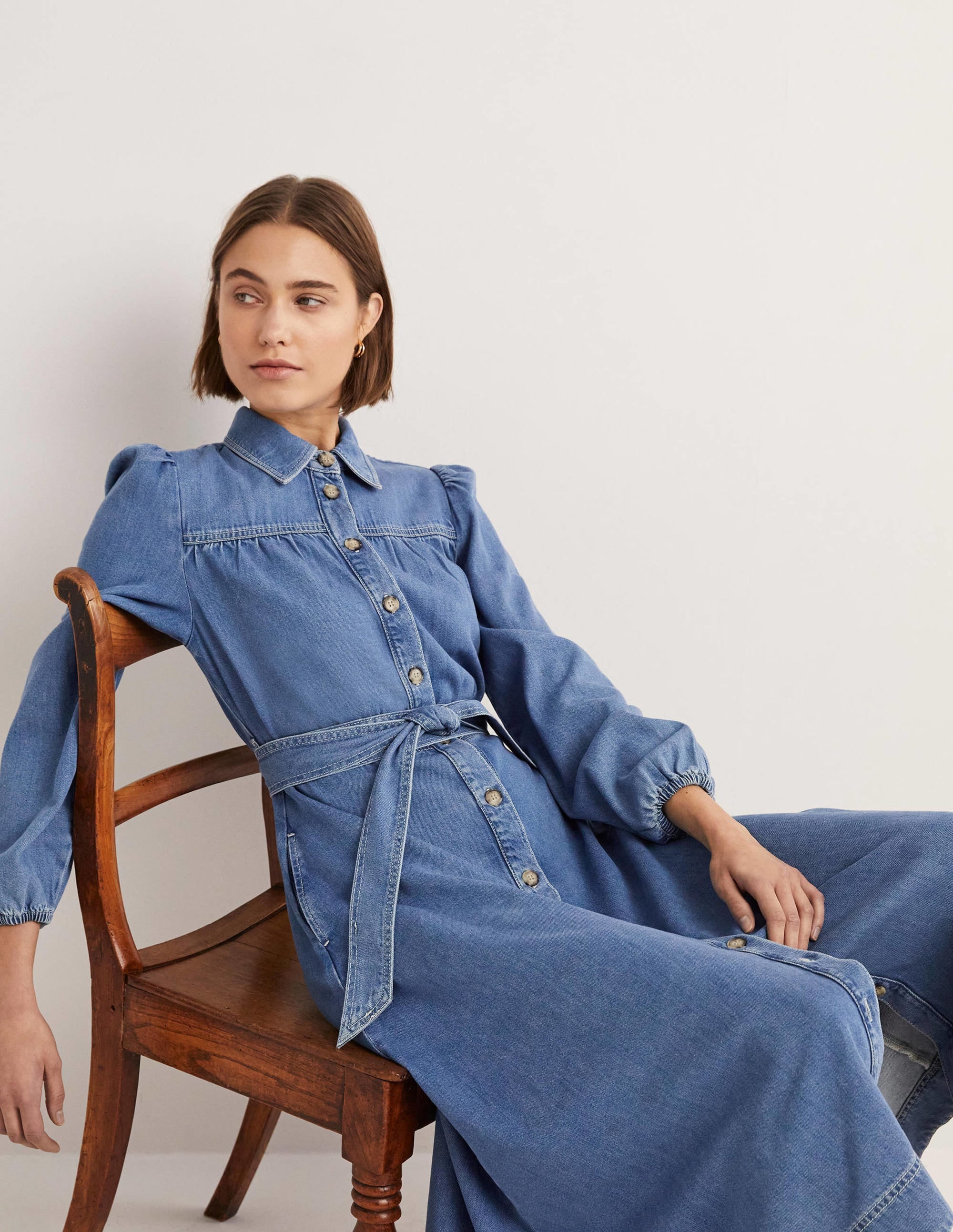 Robe-chemise midi en jean-Denim clair - Image 1