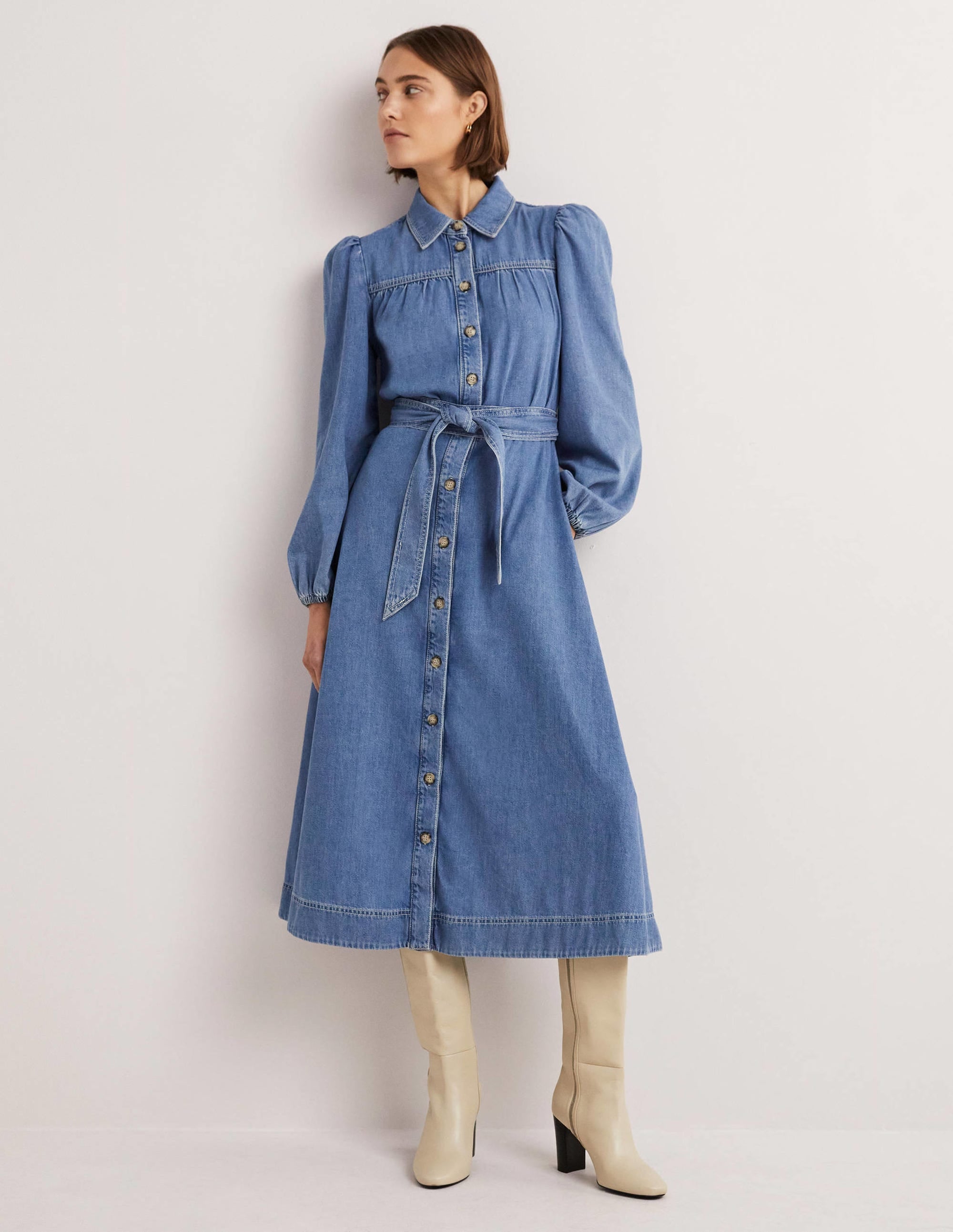 Robe-chemise midi en jean-Denim clair - Image 2