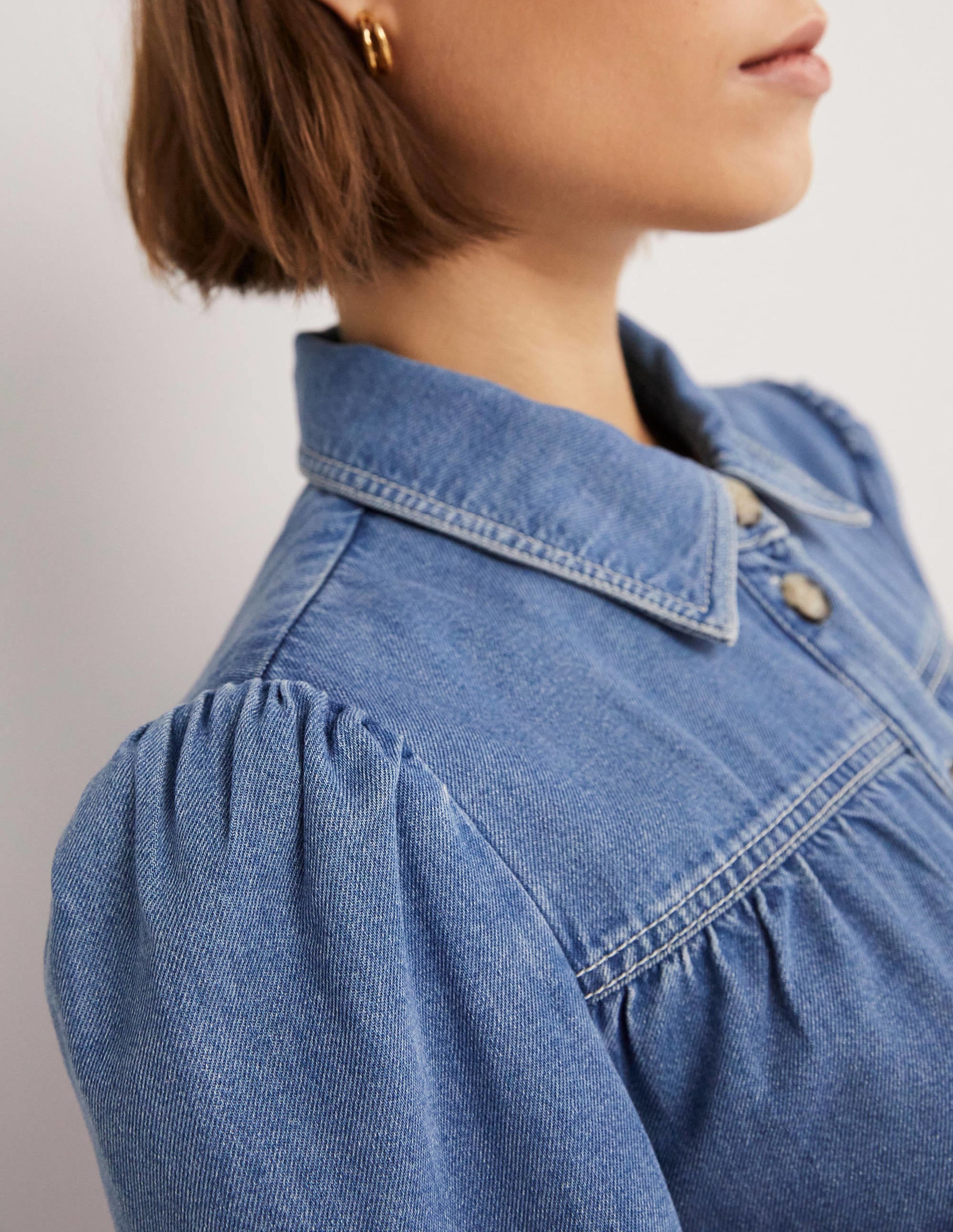 Robe-chemise midi en jean-Denim clair - Image 3