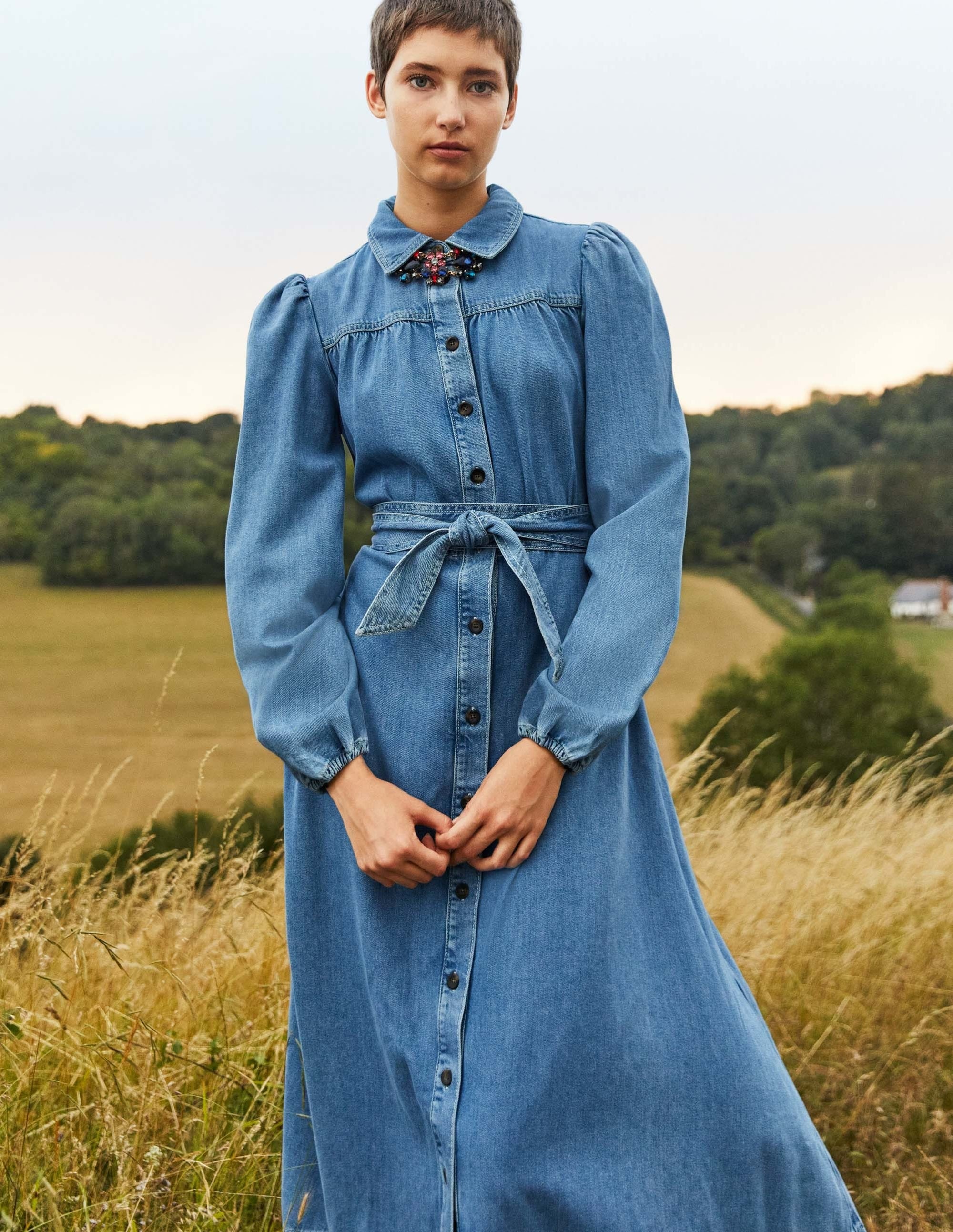 Robe-chemise midi en jean-Denim clair - Image 6