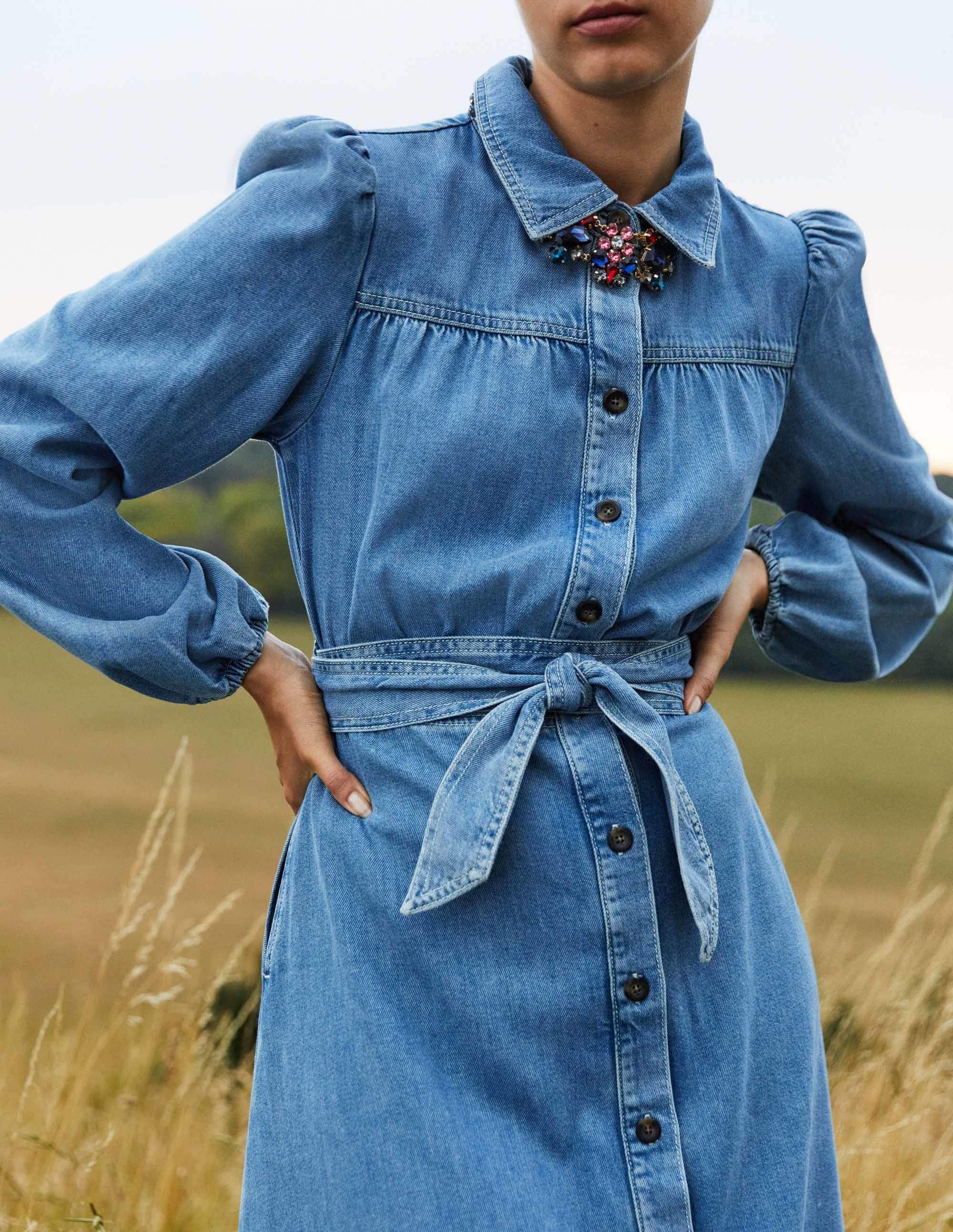 Robe-chemise midi en jean-Denim clair - Image 7