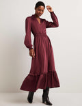 Satin-Midikleid mit Plisseefalten-Glühweinrot