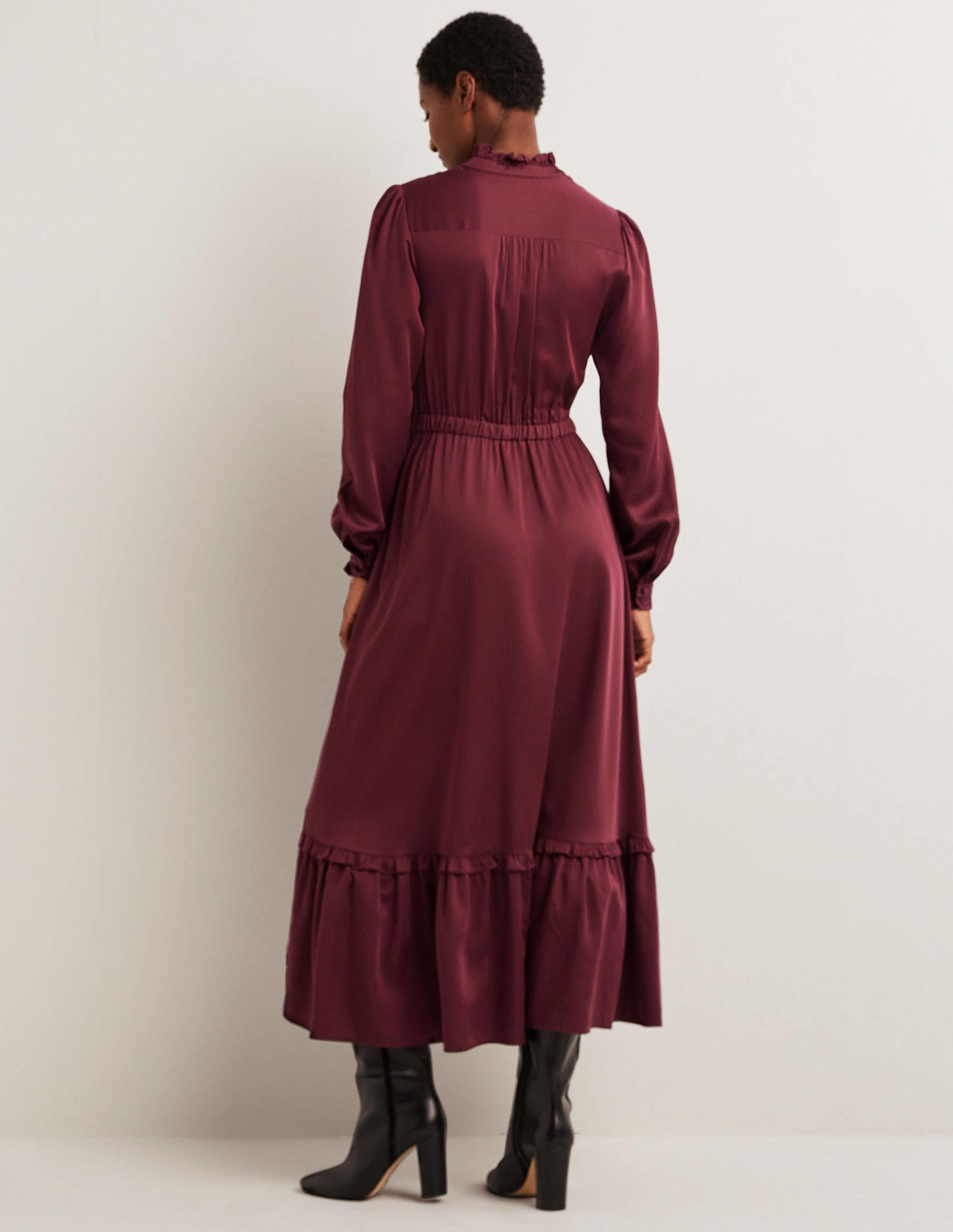 Satin-Midikleid mit Plisseefalten-Glühweinrot - Image 3