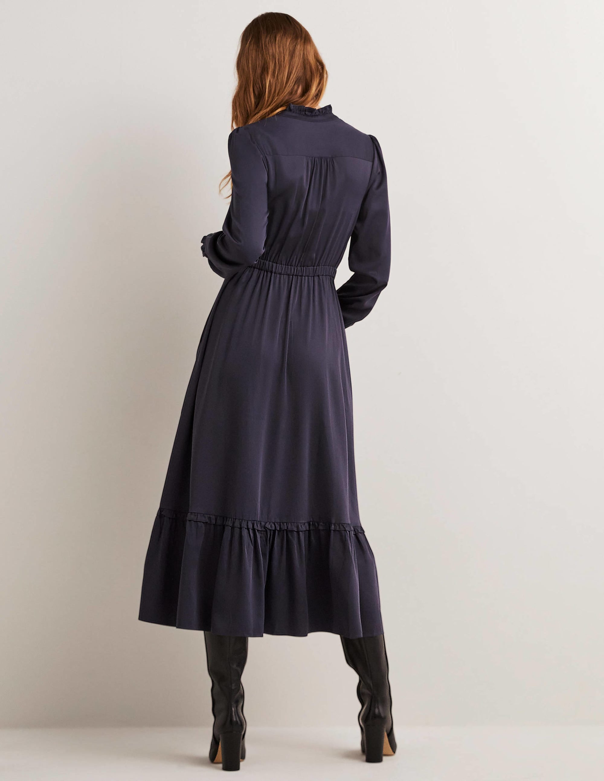 Satin-Midikleid mit Plisseefalten-Marineblau - Image 3