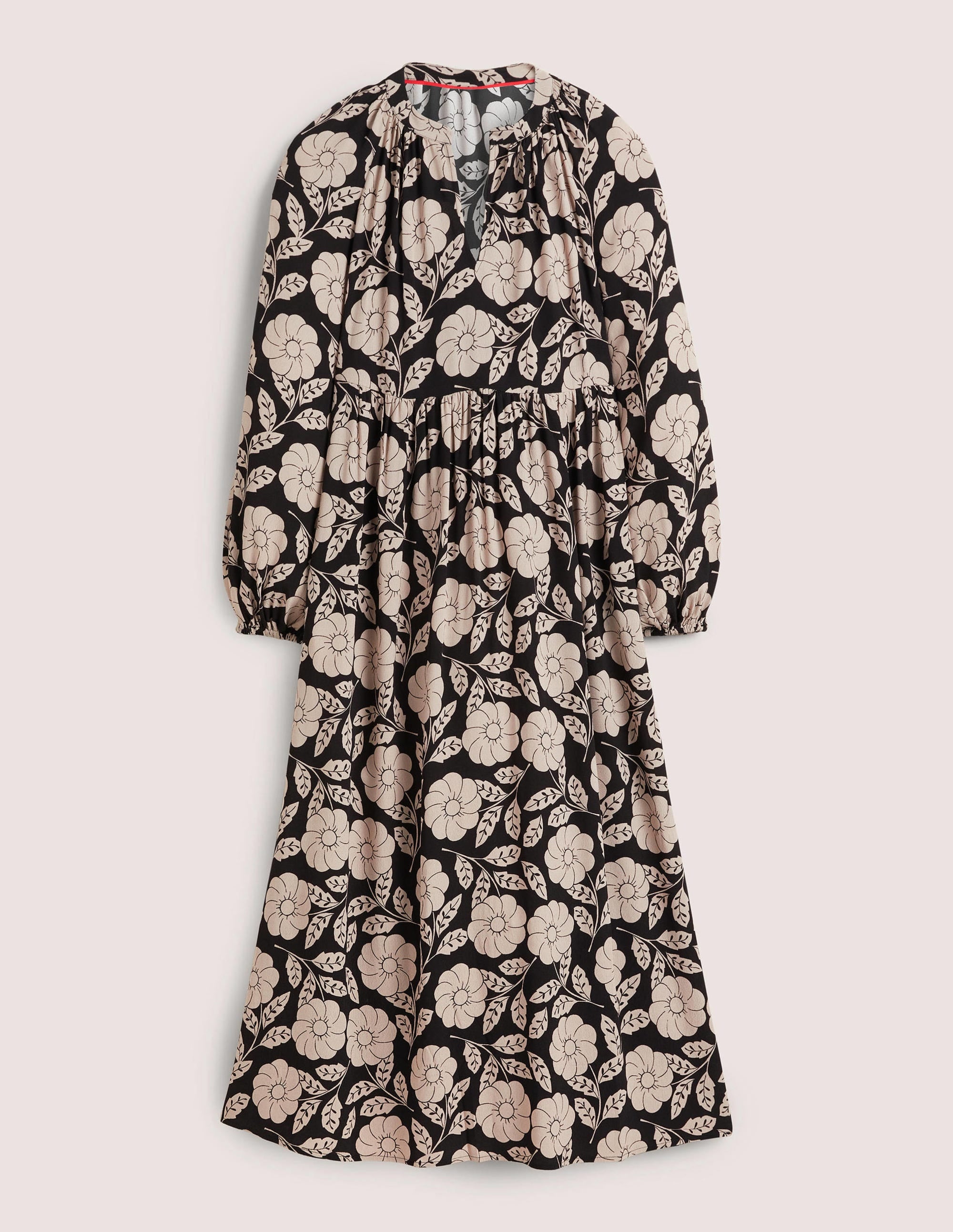 Gemustertes Maxikleid mit gekerbtem Ausschnitt-Schwarz, Botanisches Muster - Image 5