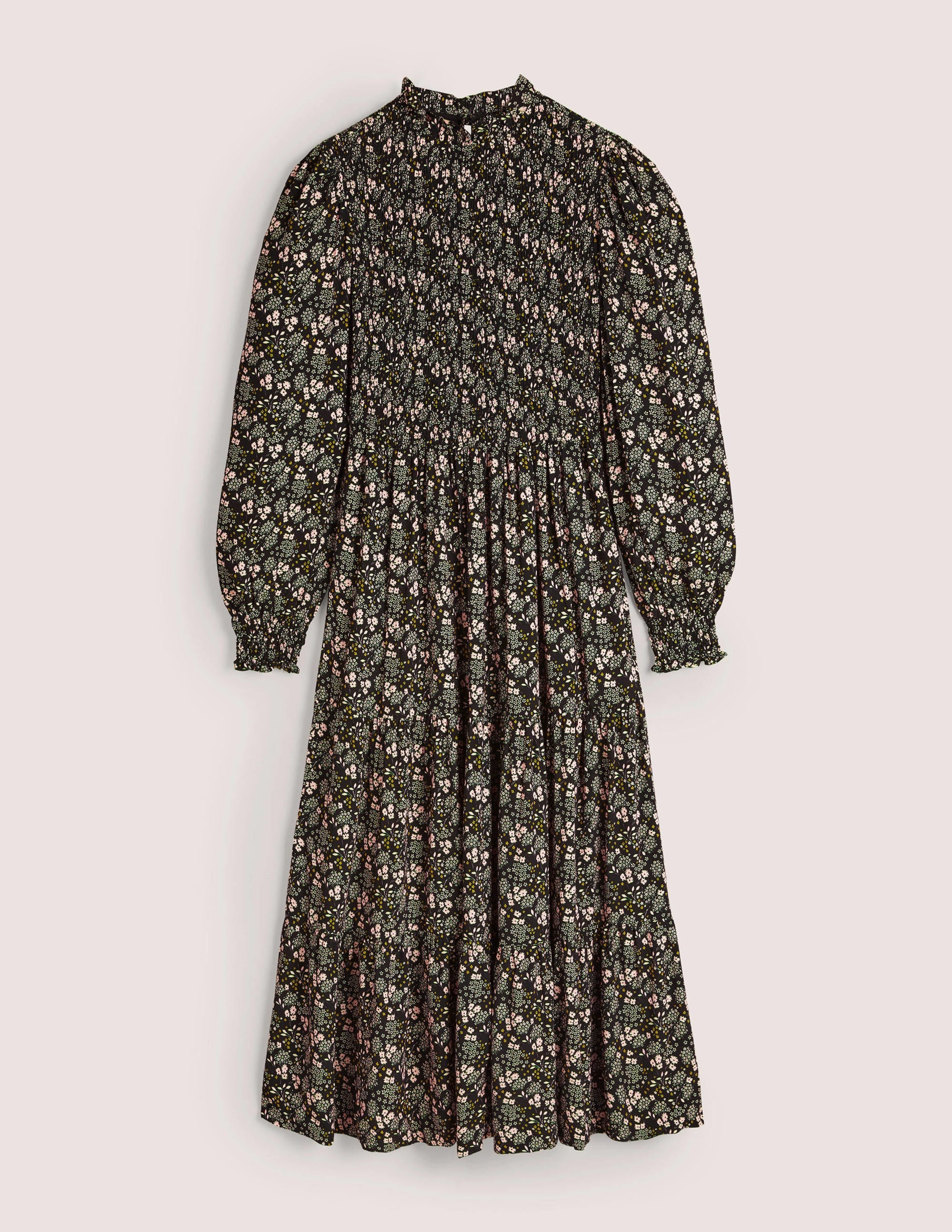 Robe midi à smocks et volants-Noir, motif Prairie Garden - Image 7