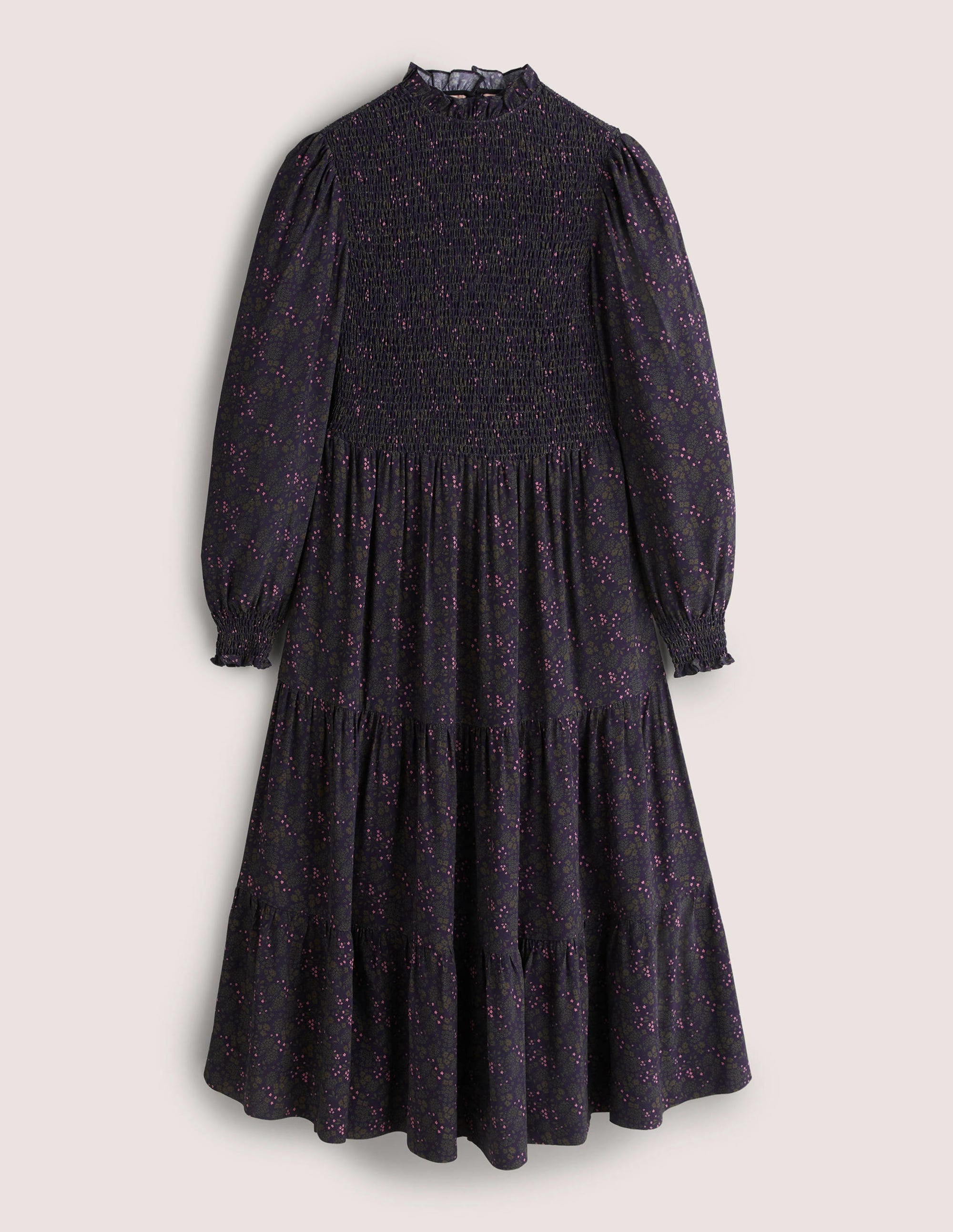 Smocked Tiered Midi Dress-Navy, Prairie Garden - Image 6