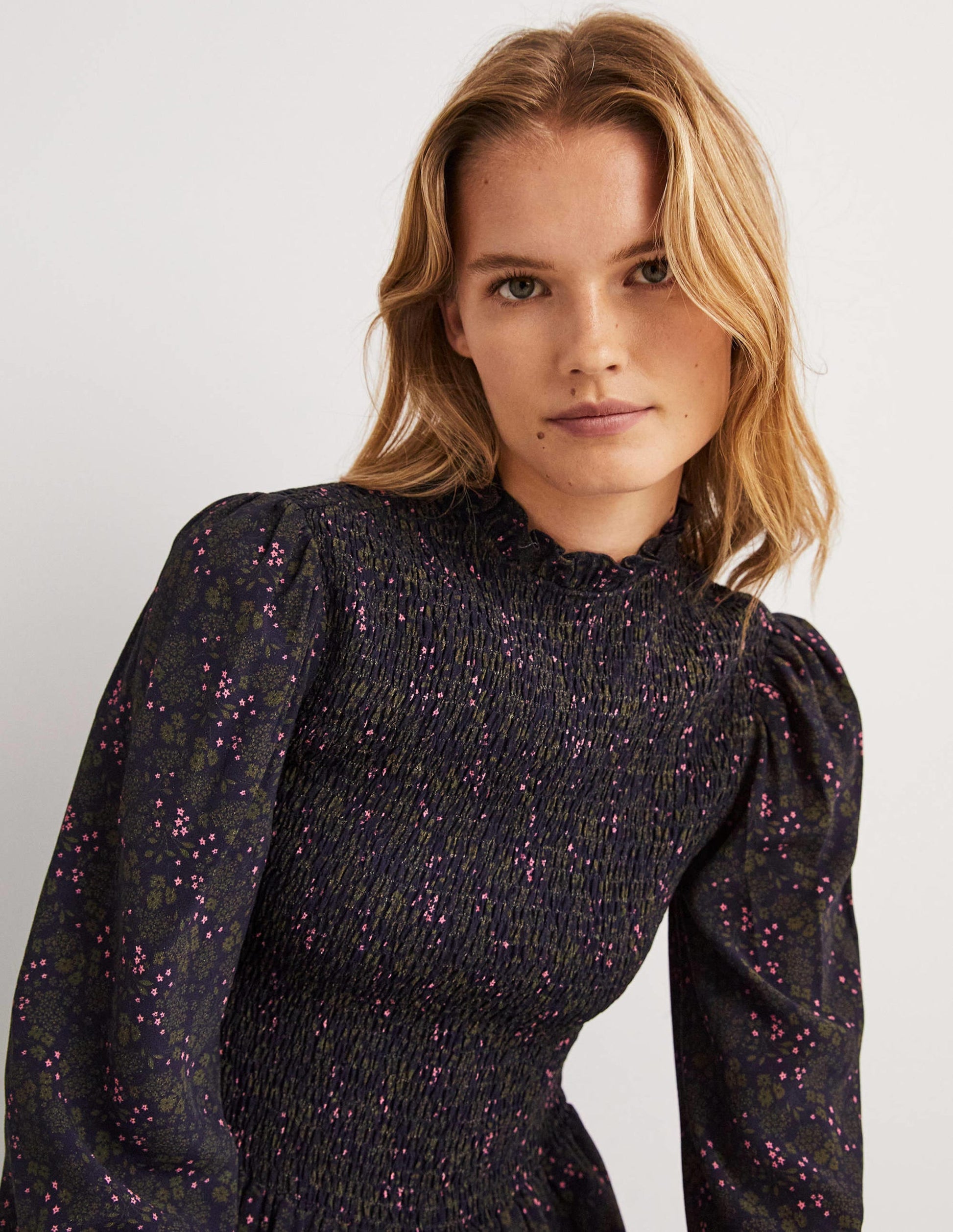 Smocked Tiered Midi Dress-Navy, Prairie Garden-4