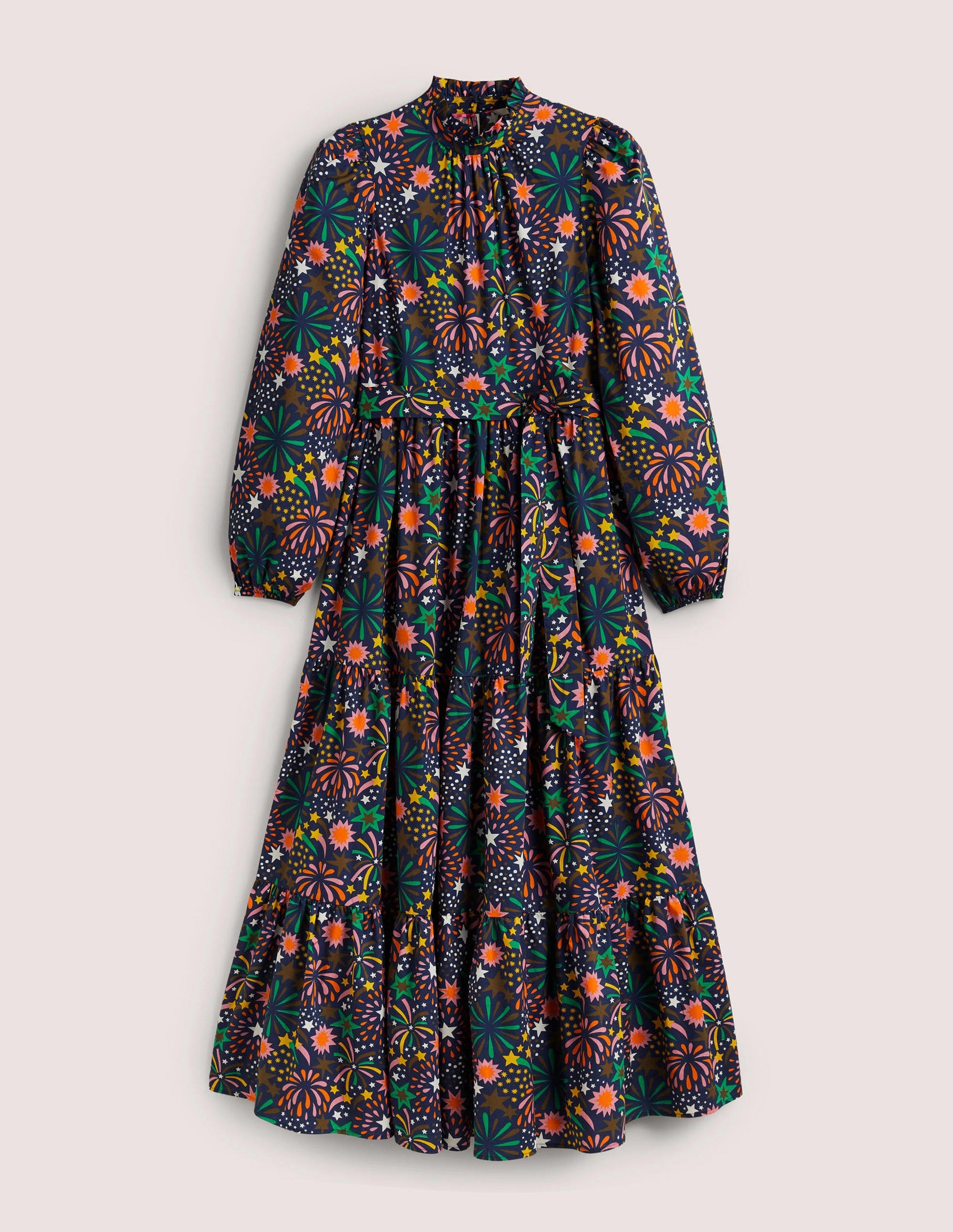 Maxikleid mit Gigot-Ärmeln-Bunt, Blumenfeuerwerk-7