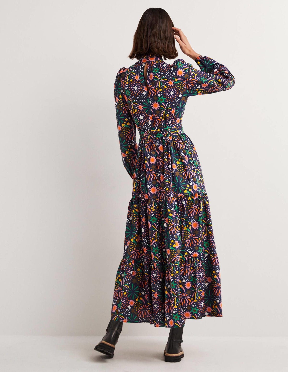 Maxikleid mit Gigot-Ärmeln-Bunt, Blumenfeuerwerk-3
