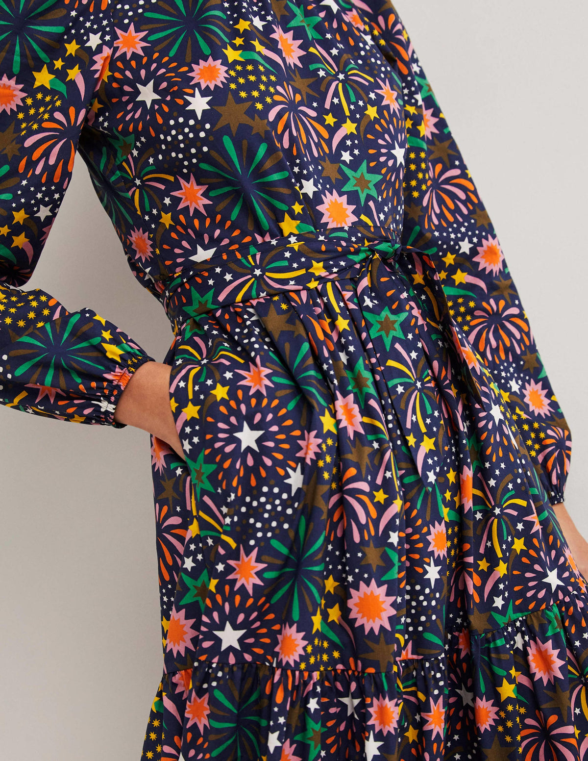 Maxikleid mit Gigot-Ärmeln-Bunt, Blumenfeuerwerk-4
