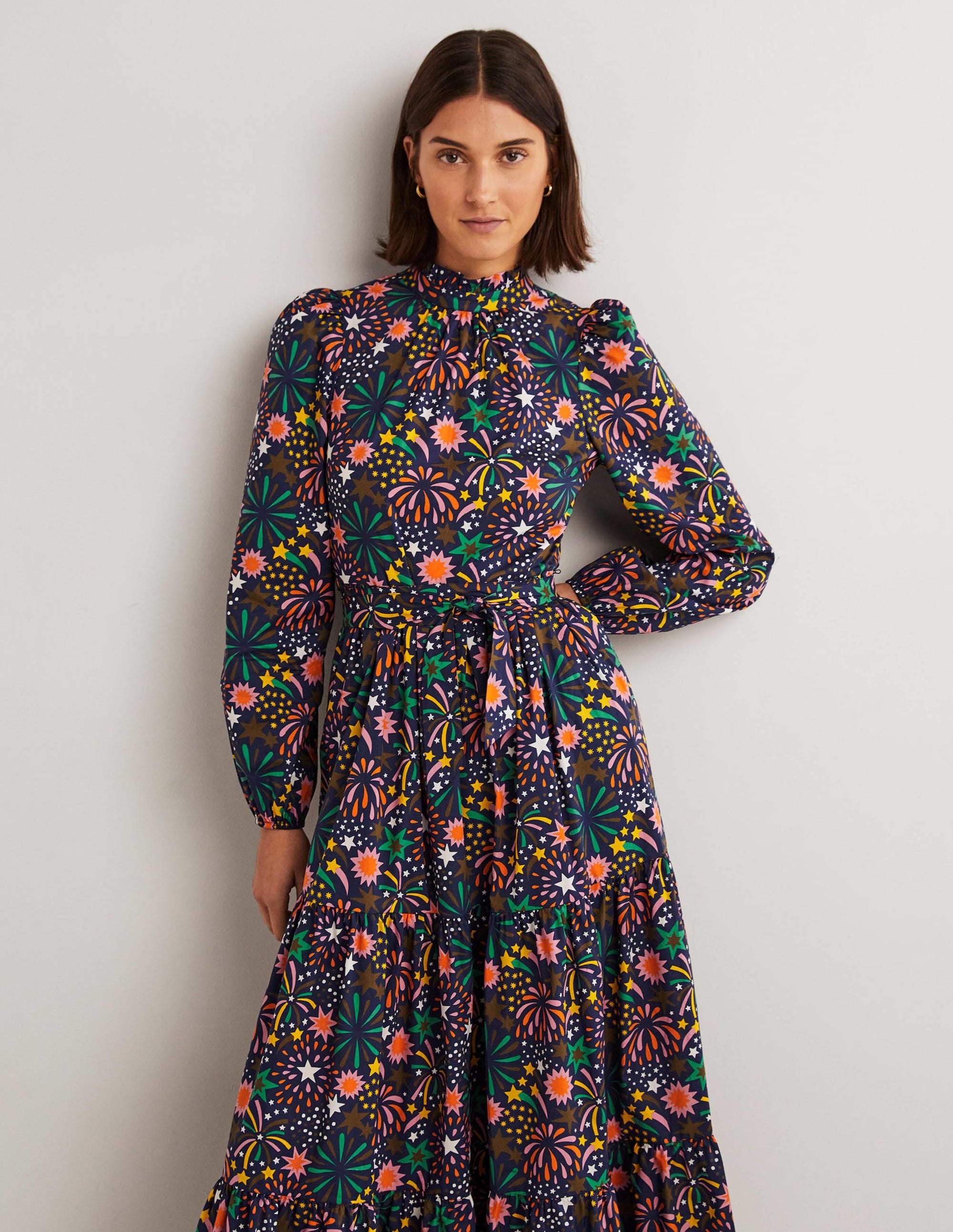 Maxikleid mit Gigot-Ärmeln-Bunt, Blumenfeuerwerk - Image 5