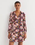 V-Neck Tea Dress-Multi, Petal Stamp