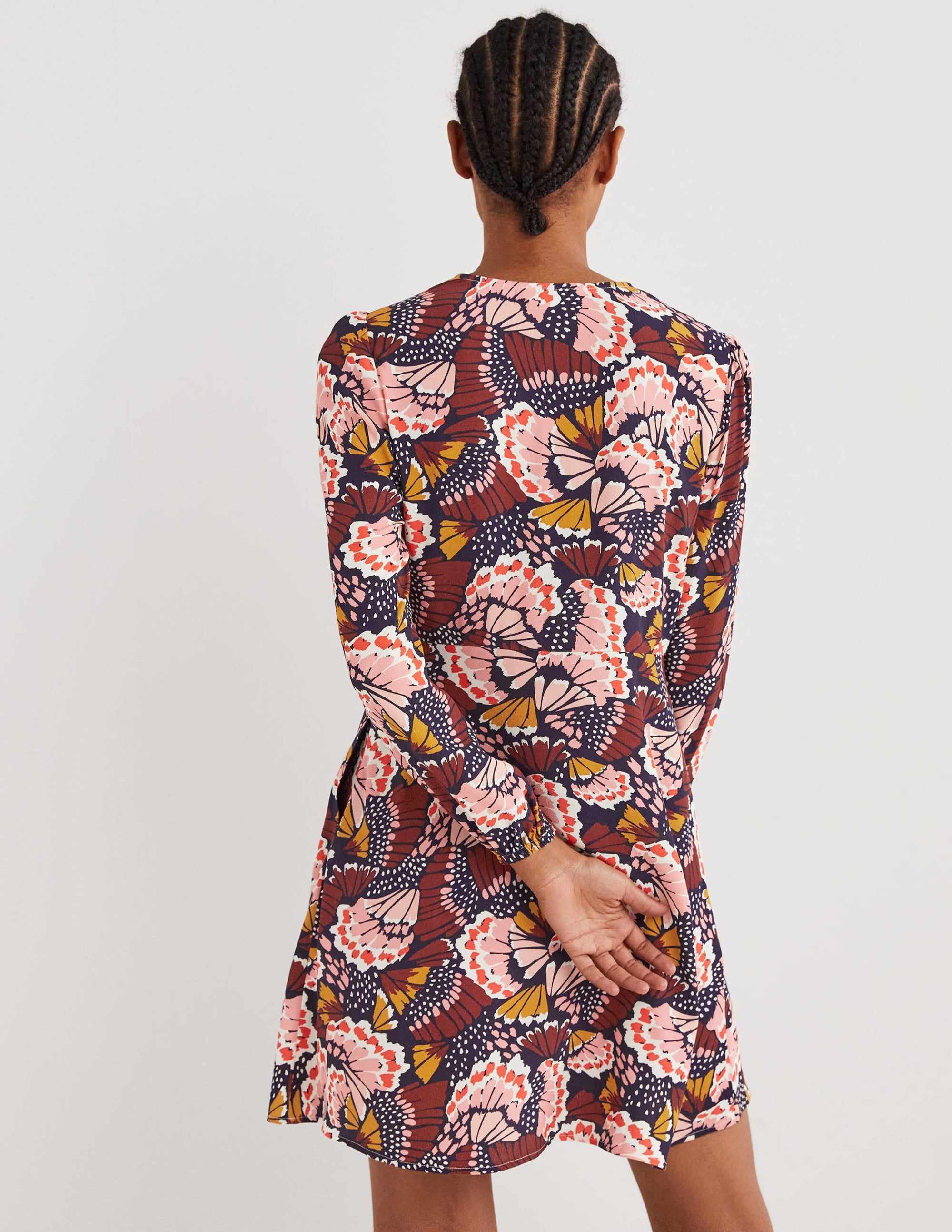 V-Neck Tea Dress-Multi, Petal Stamp - Image 3