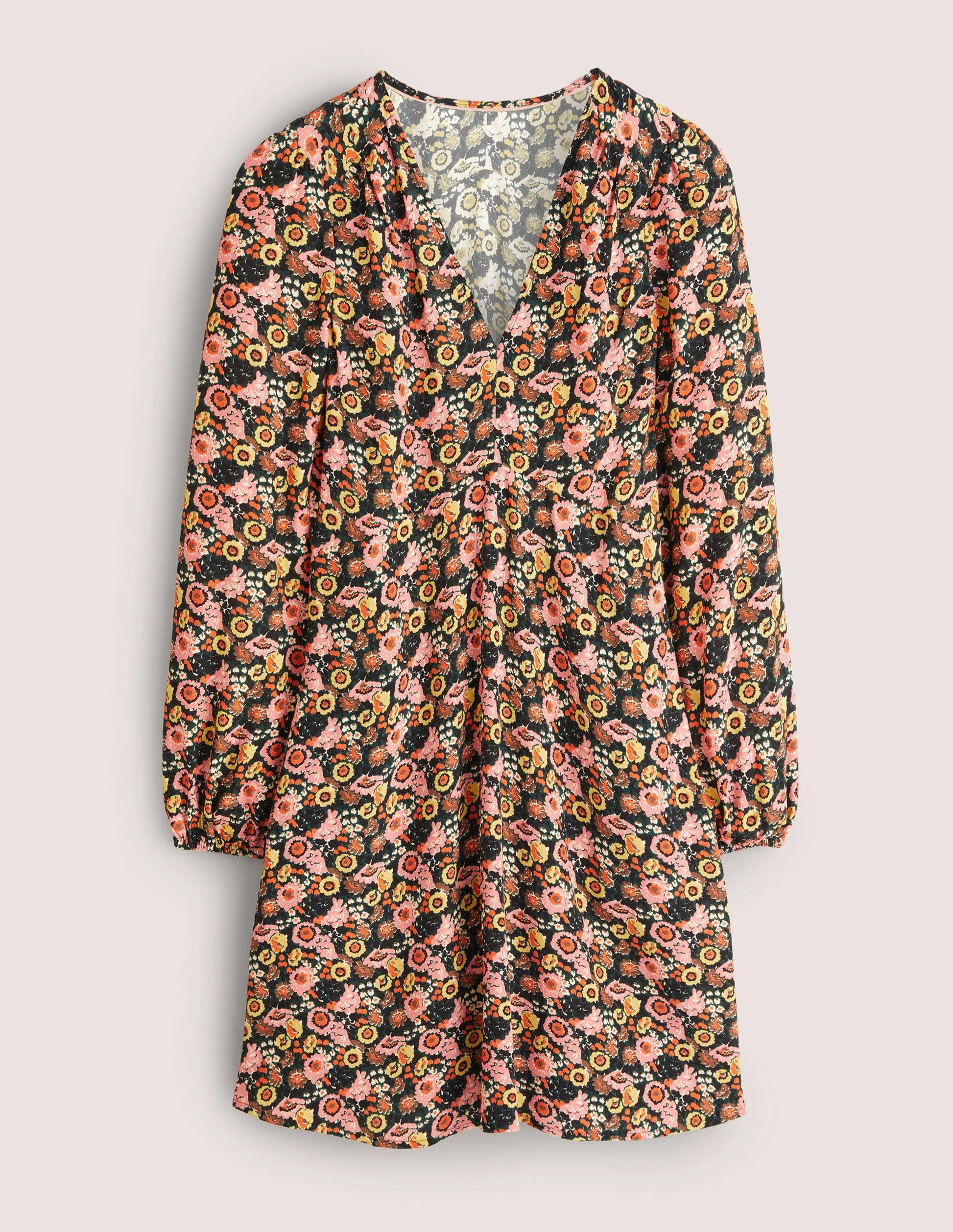 Kleid mit V-Ausschnitt-Mandelblütenrosa, Blumenillusion-8