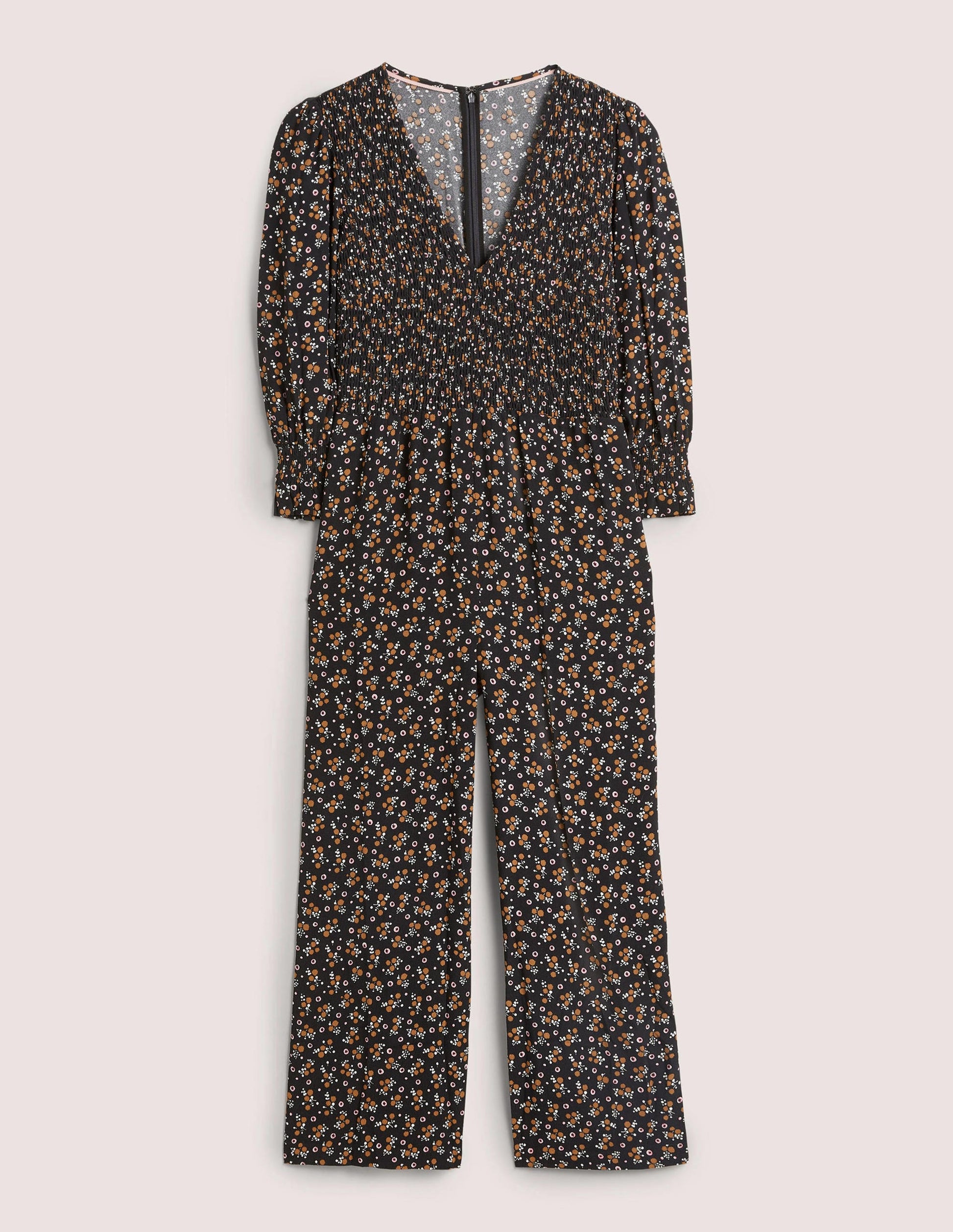 Combinaison avec corsage à smocks-Noir, motif Berry Sprig-6