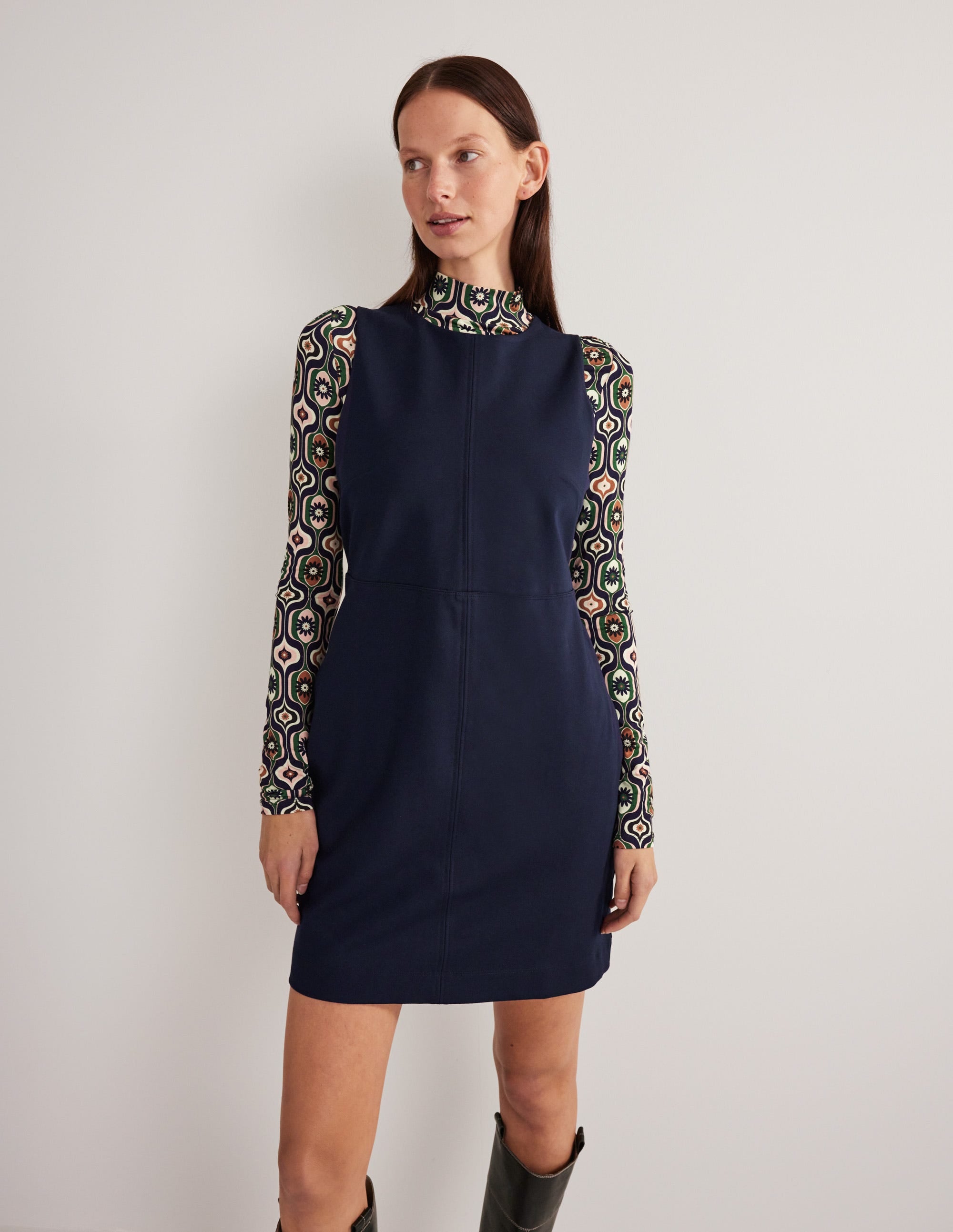 Mini-robe fourreau en jersey-Bleu marine - Image 3