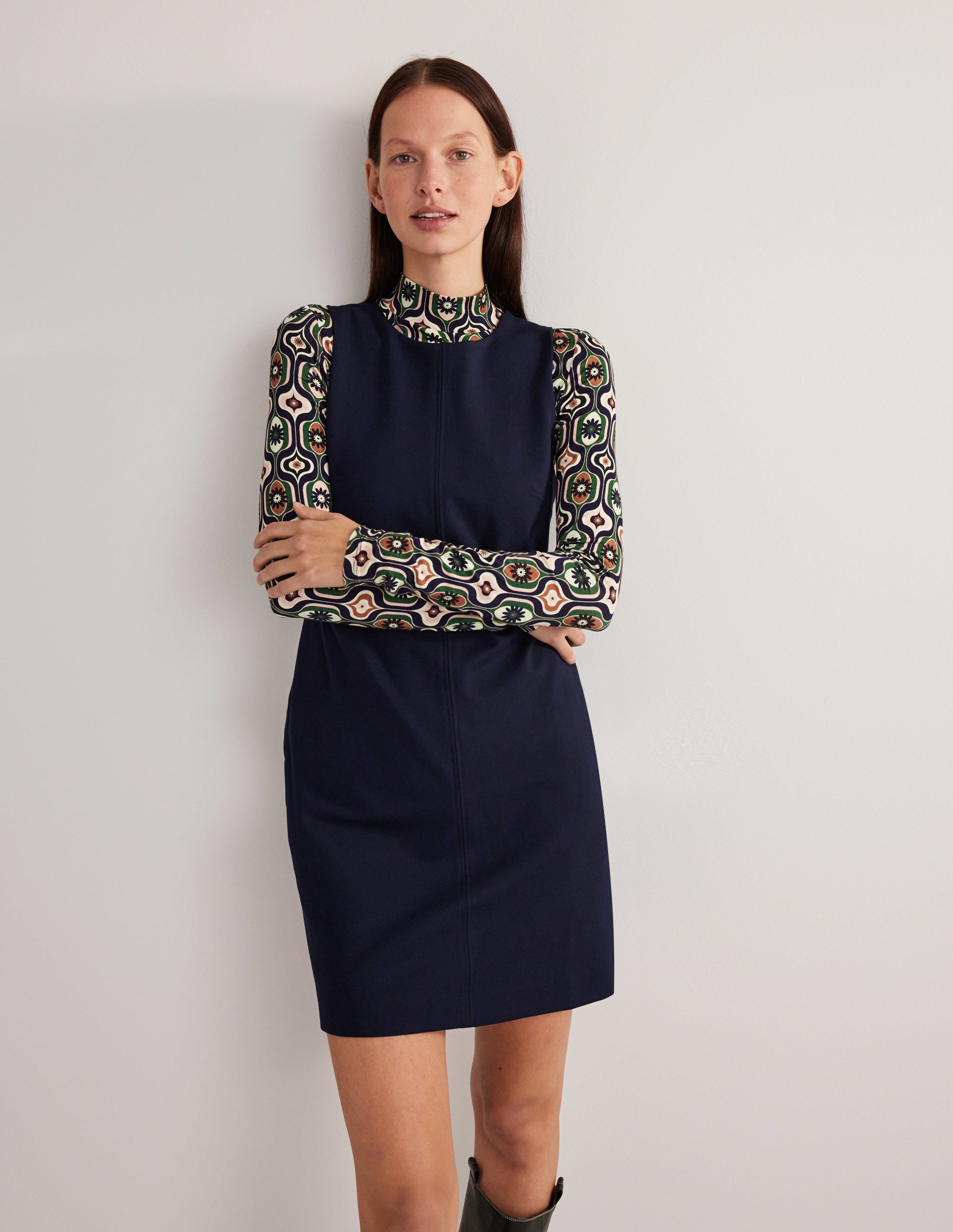 Mini-robe fourreau en jersey-Bleu marine - Image 4