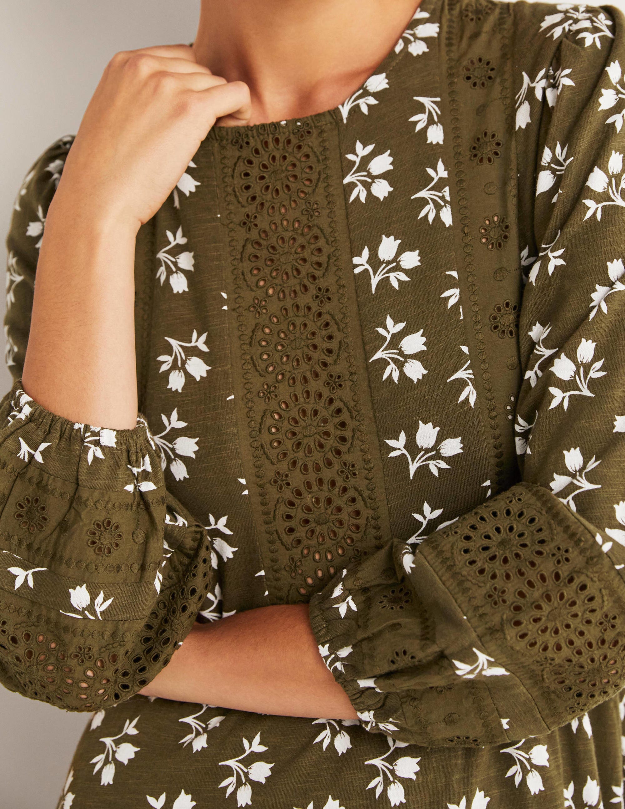 Robe ornementée en jersey-Basilic, motif Bouquet Bud - Image 3