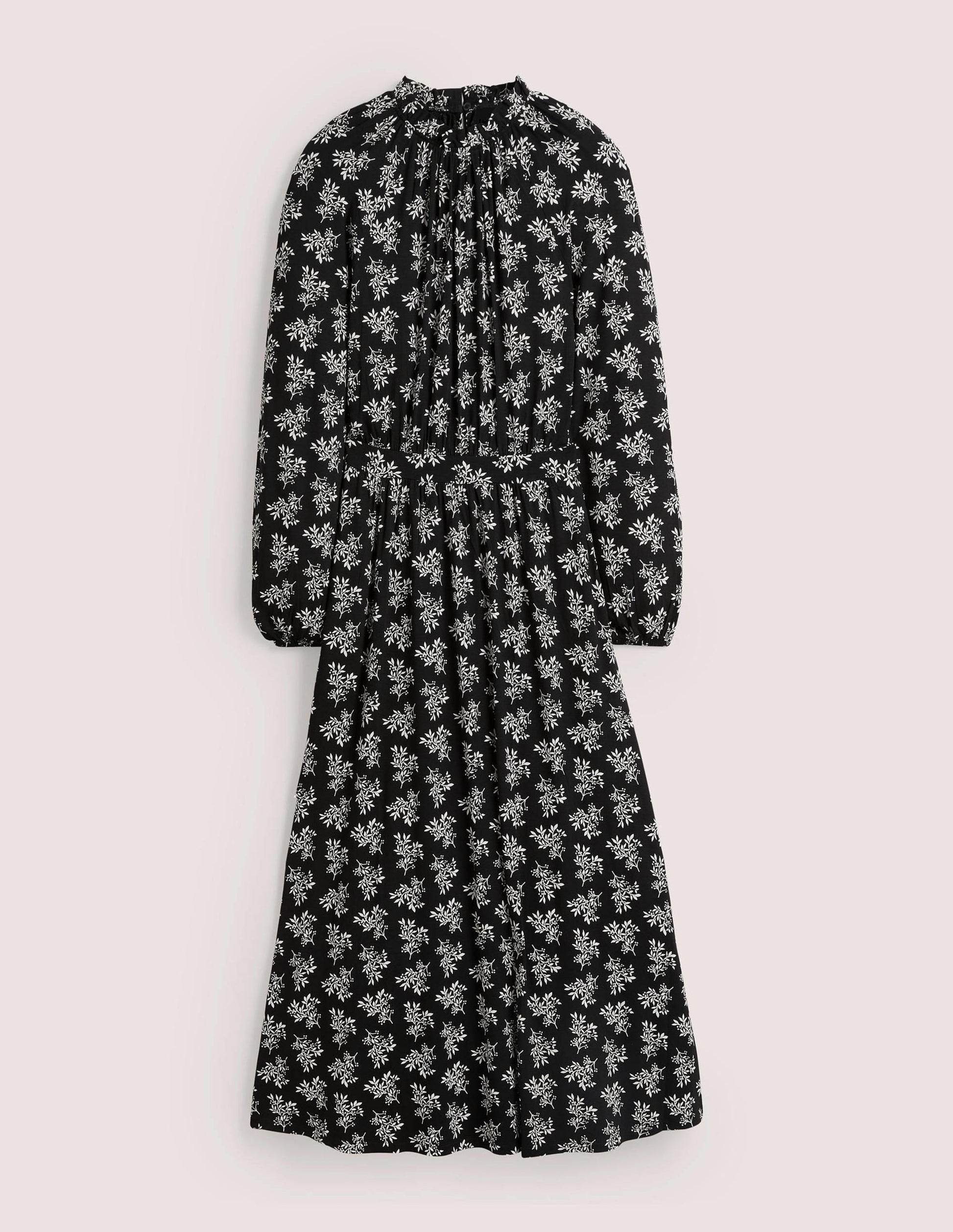 Jersey-Midikleid mit Rüschenkragen-Schwarz, Hübsche Blüten-6