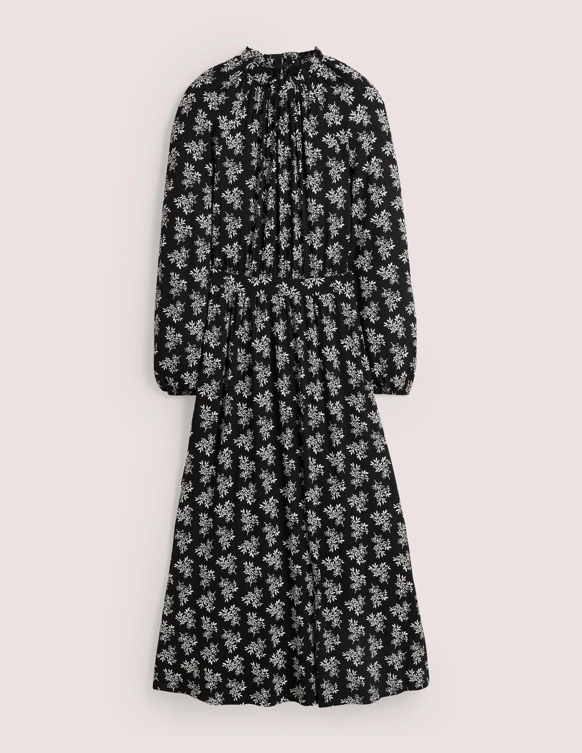 Jersey-Midikleid mit Rüschenkragen-Schwarz, Hübsche Blüten - Image 6