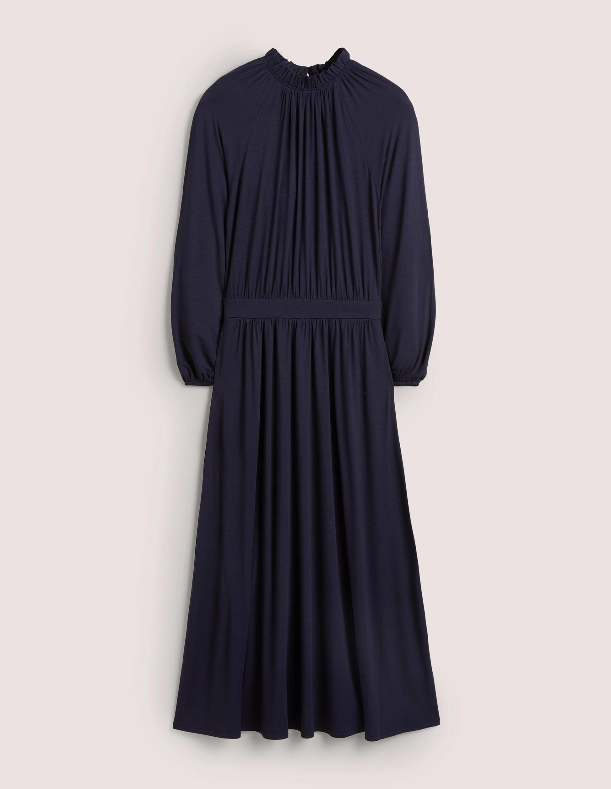 Jersey-Midikleid mit Rüschenkragen-Marineblau-5