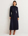 Jersey-Midikleid mit Rüschenkragen-Marineblau