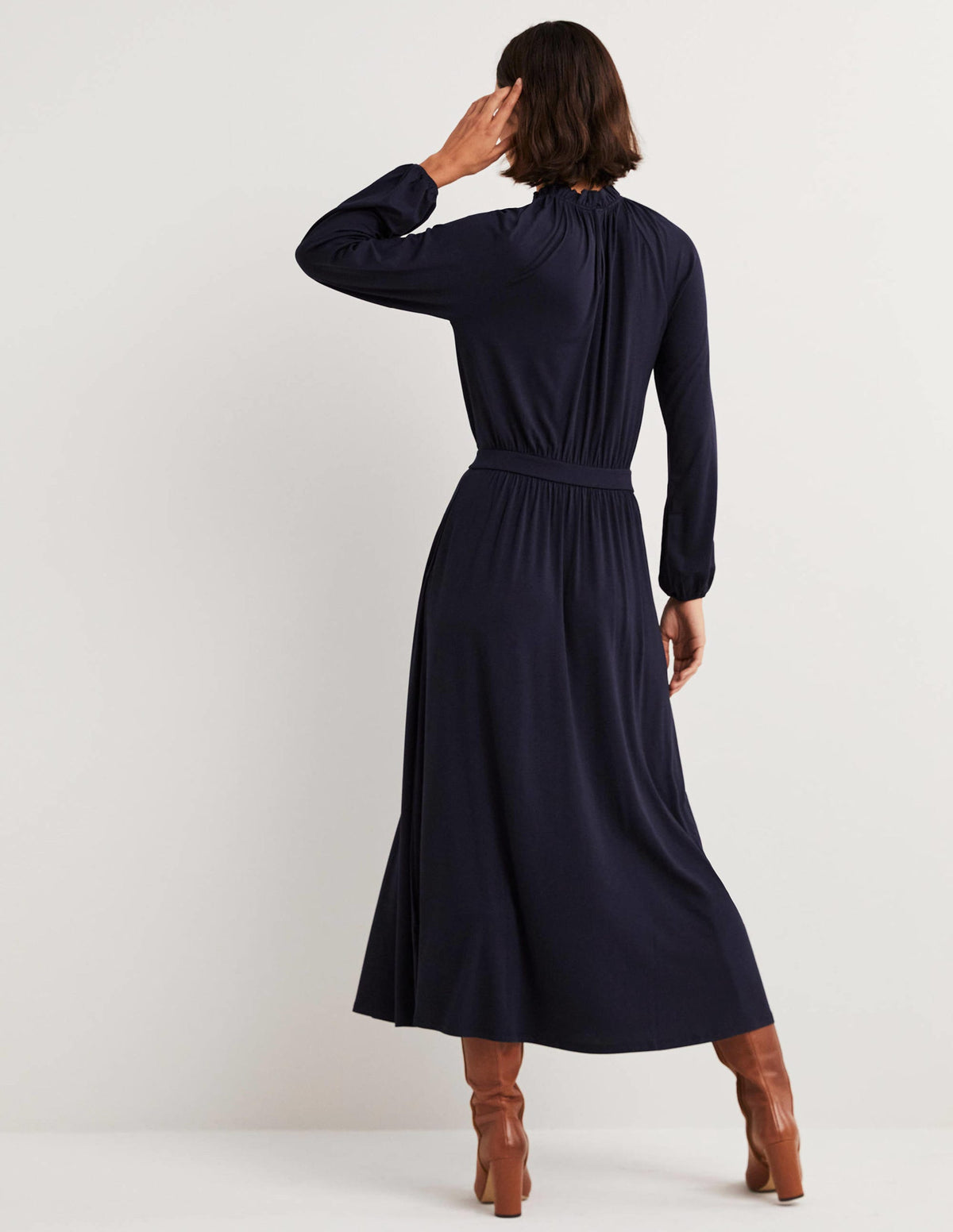 Jersey-Midikleid mit Rüschenkragen-Marineblau - Image 3