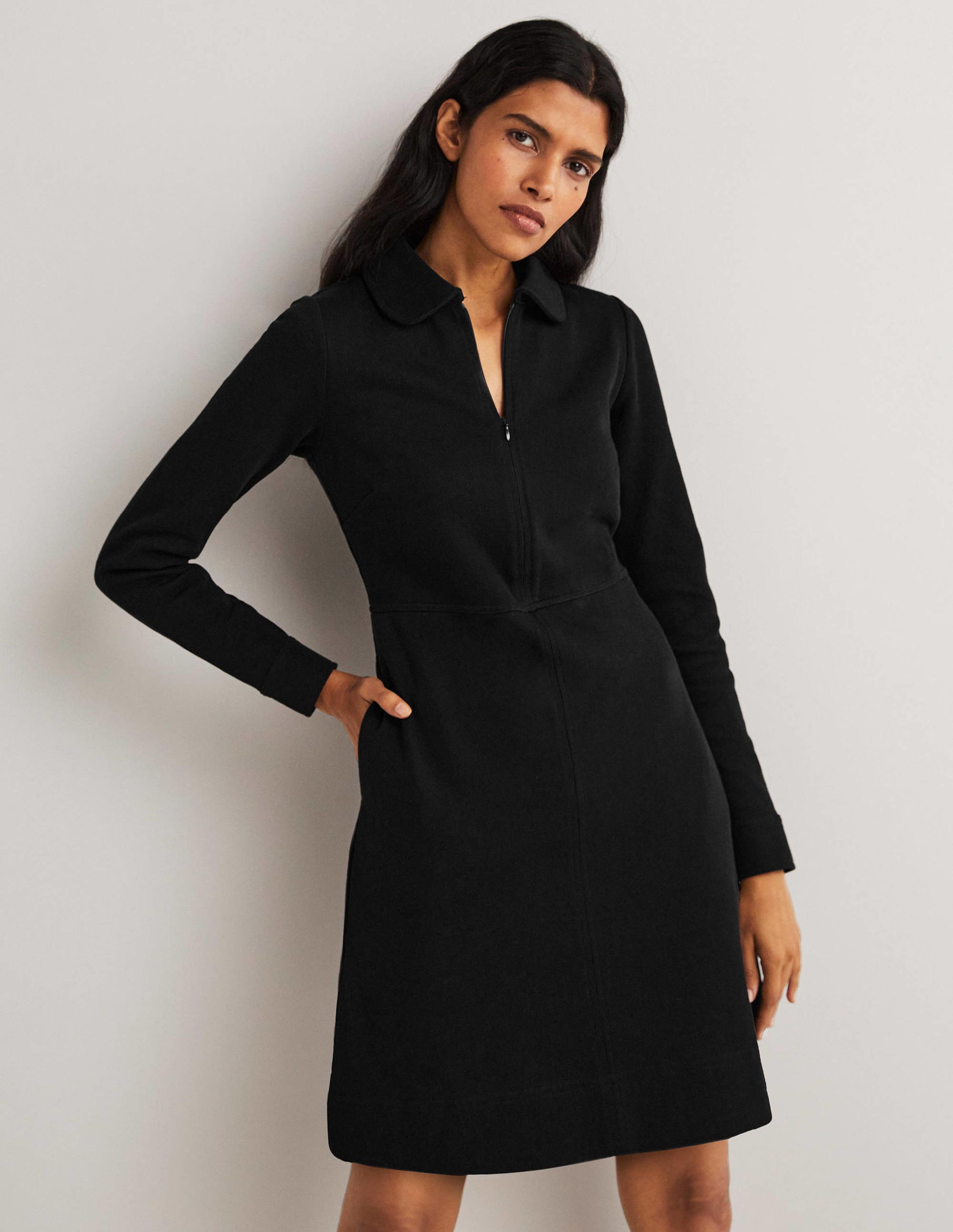 Robe fourreau en jersey zippée sur le devant-Noir - Image 4
