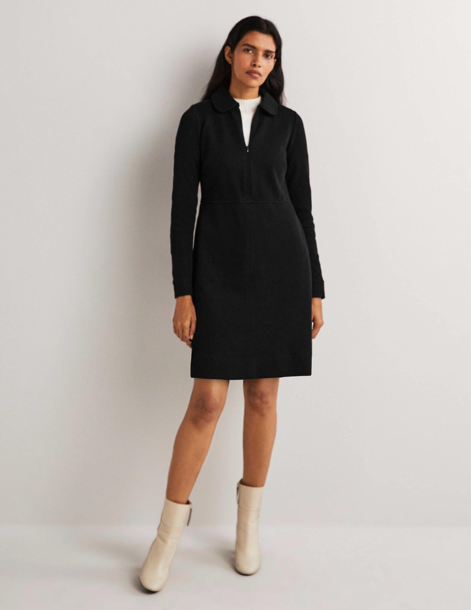 Robe fourreau en jersey zippée sur le devant-Noir-5