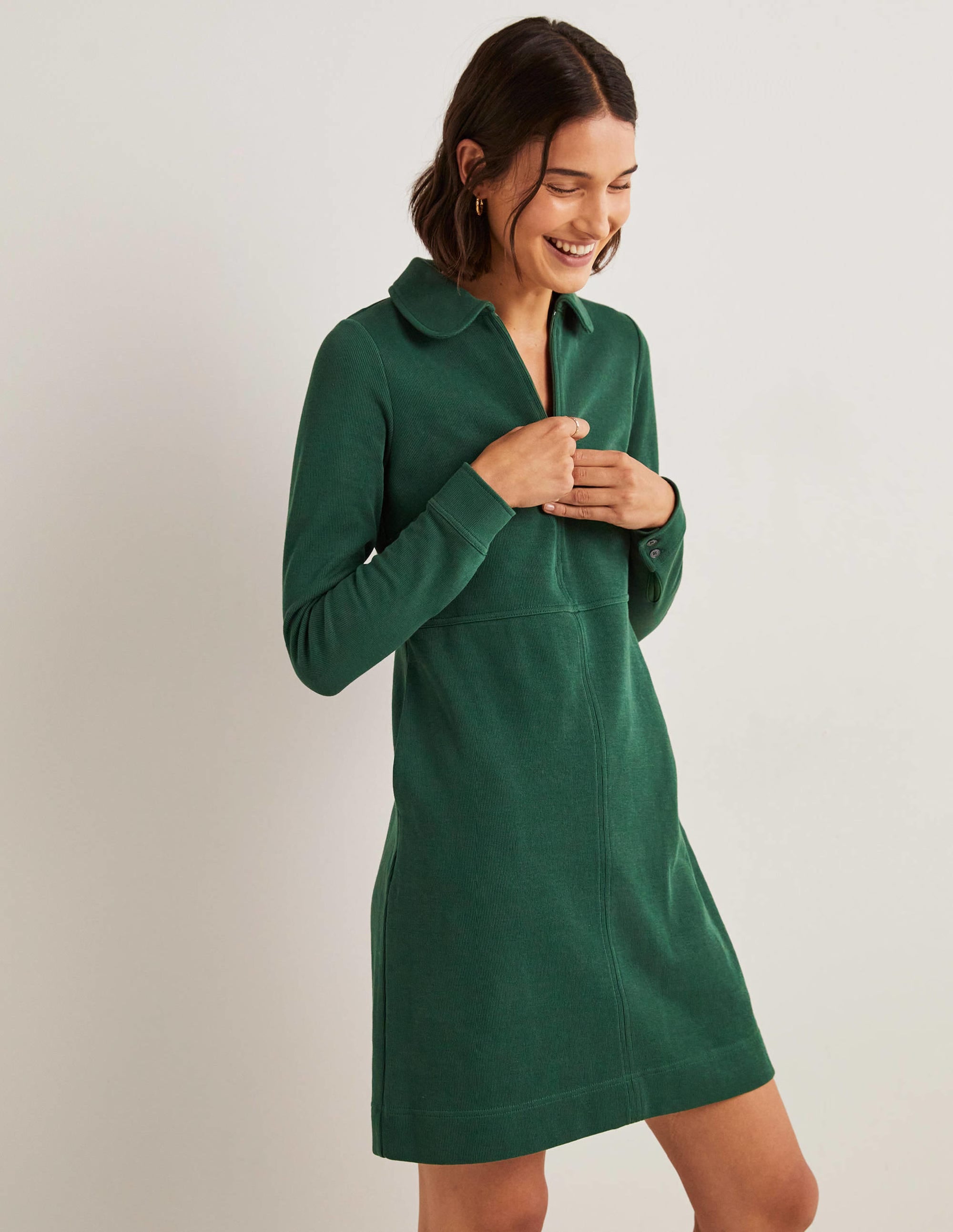 Robe fourreau en jersey zippée sur le devant-Vert chasseur - Image 4