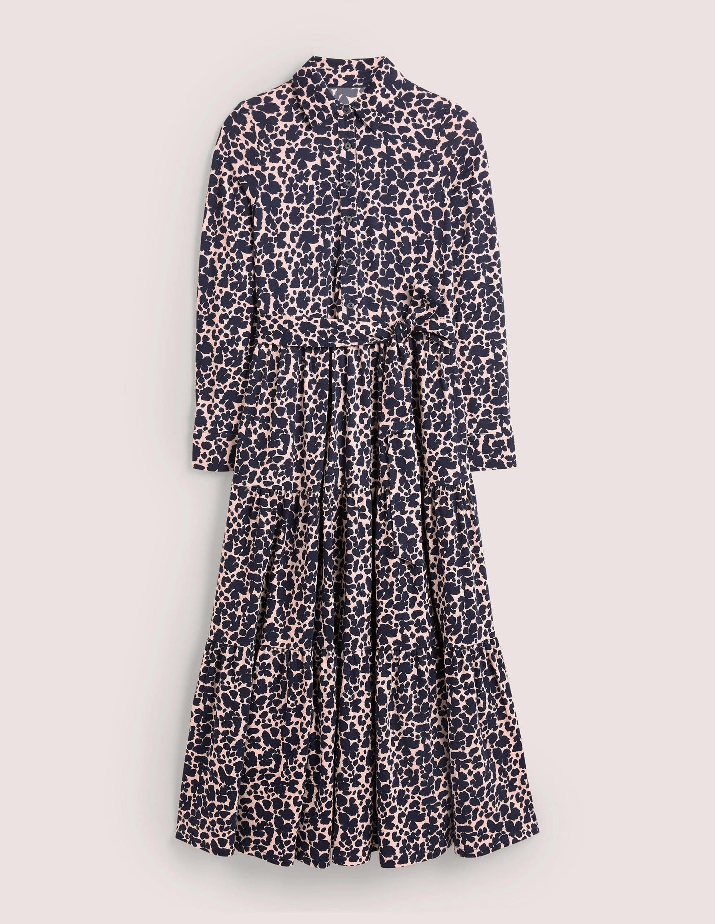 Tiered Jersey Maxi Shirt Dress-Milkshake, Abstract Bud