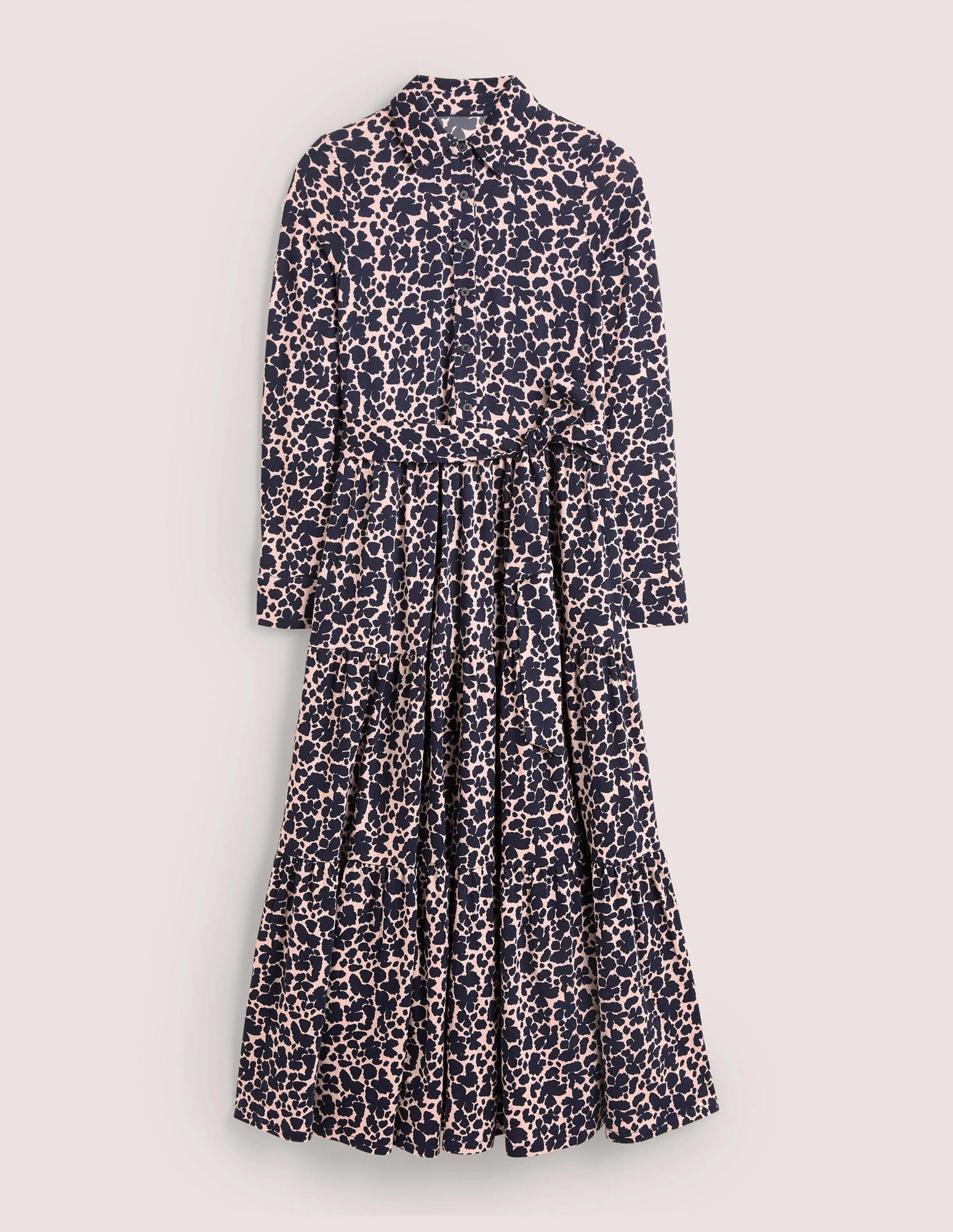 Tiered Jersey Maxi Shirt Dress-Milkshake, Abstract Bud-5